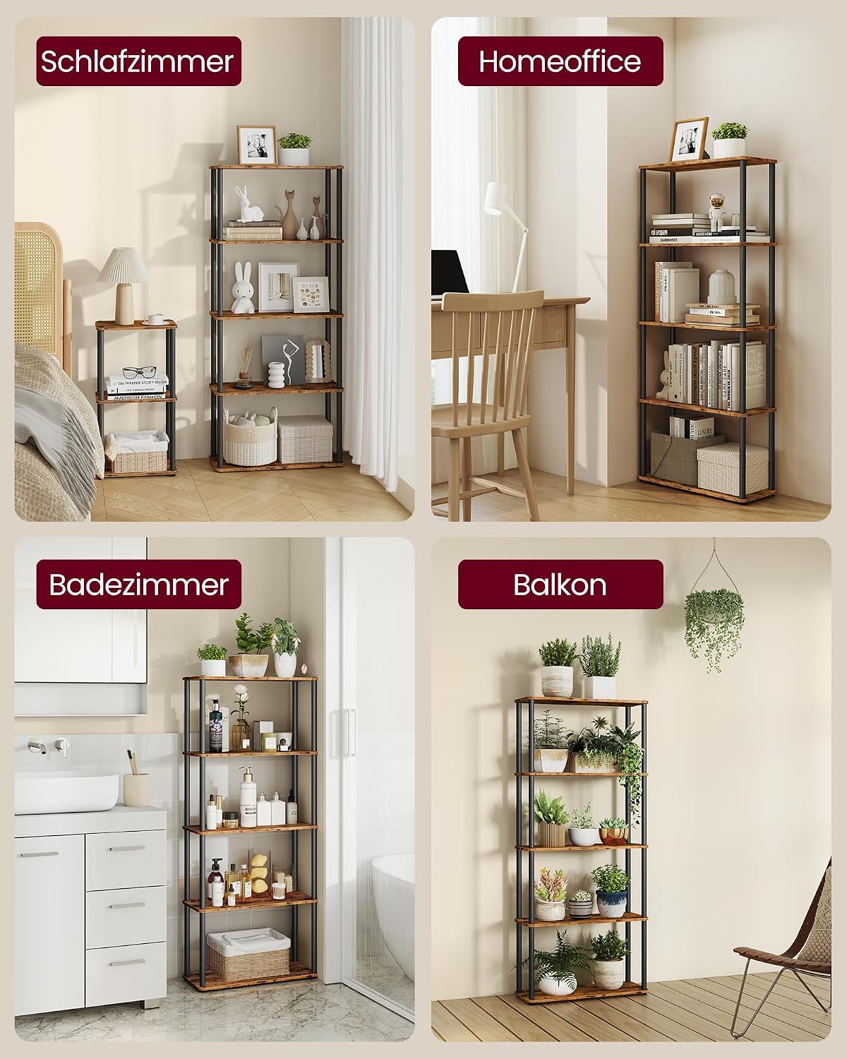 Bücherregal 5 Ebenen Standregal 60x23,8x139 cm Braun von Songmics