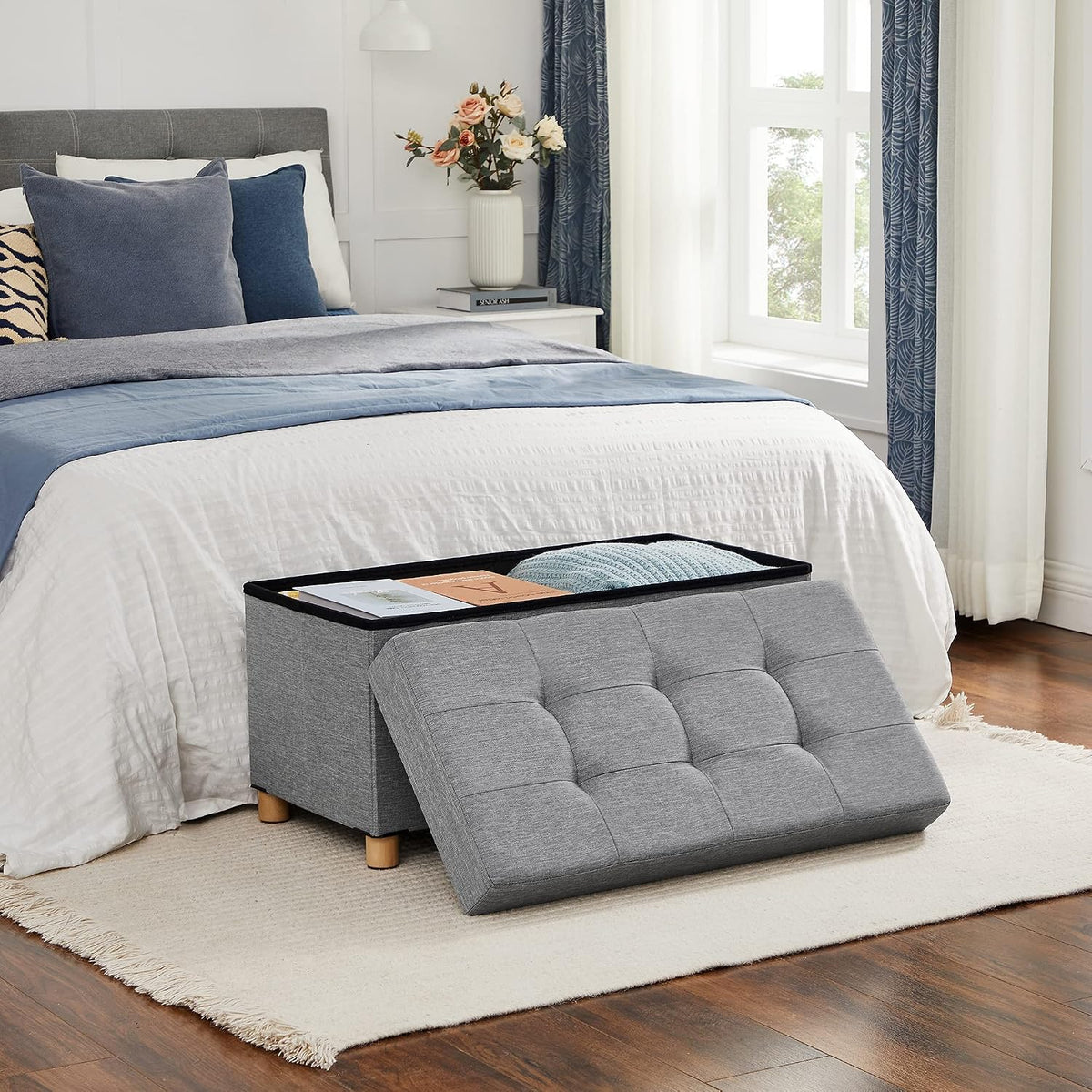 Sitzbank mit Stauraum 76x38x40 cm Chesterfield Grau von Songmics