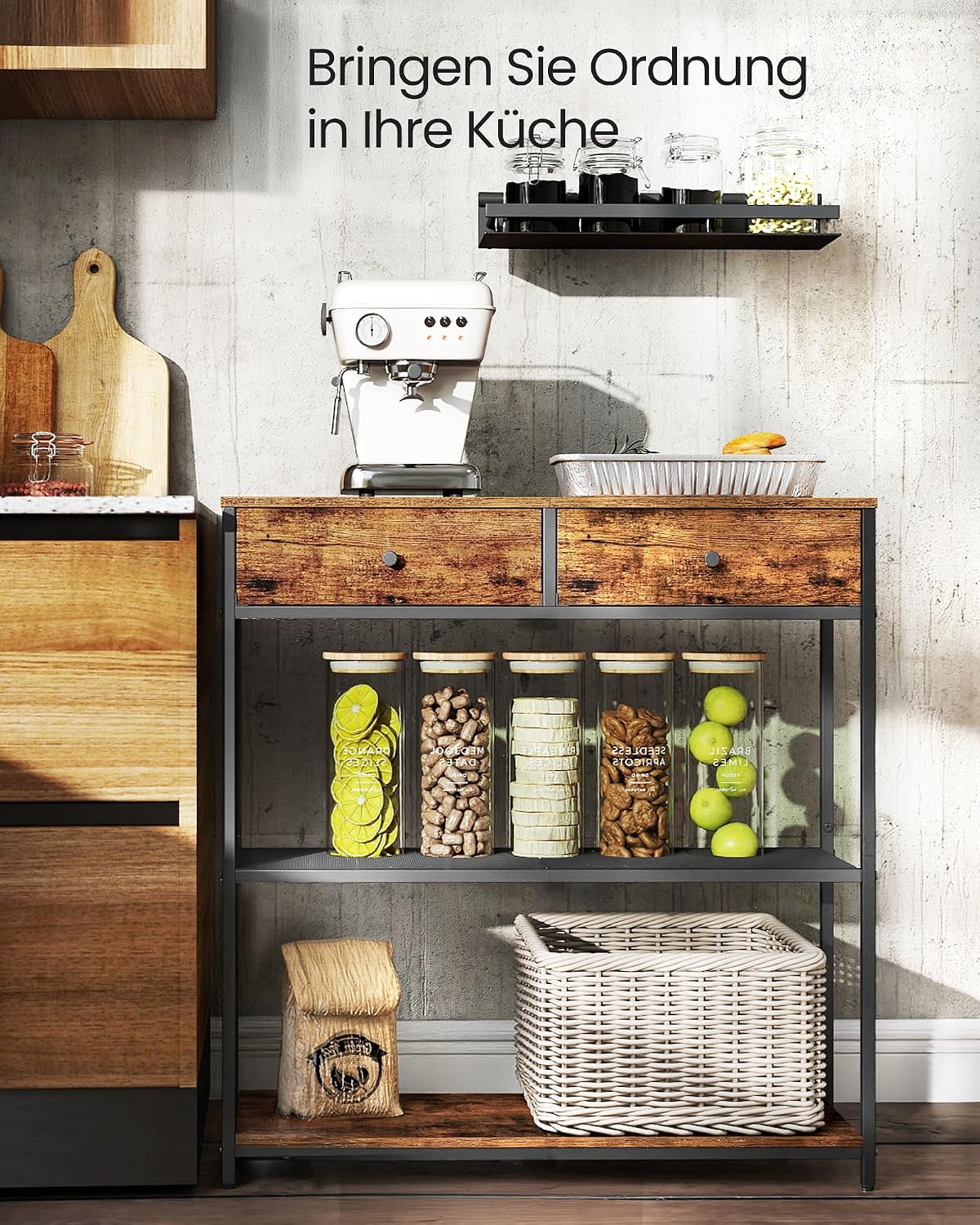 Konsolentisch 76x24x80 cm 2 Schubladen 2 Ablagen Braun von Songmics