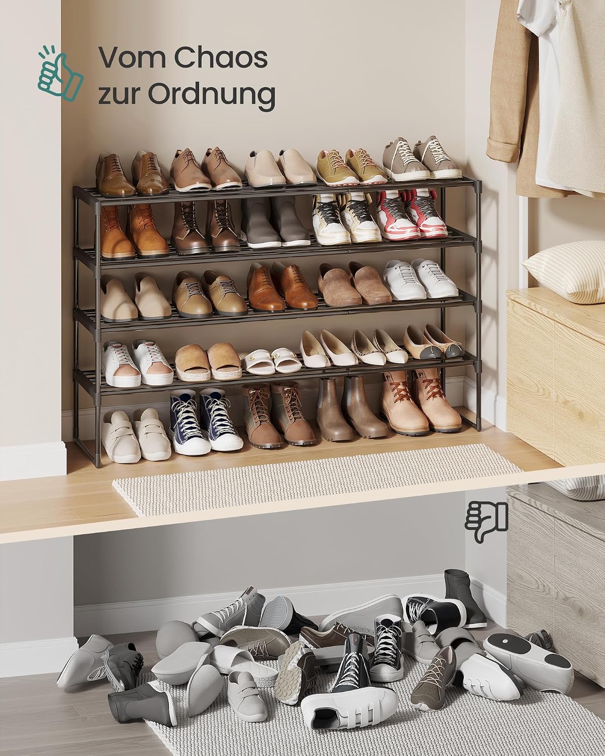 Schuhregal 4 Etagen Metall 116x30x72 cm Tintenschwarz von Songmics