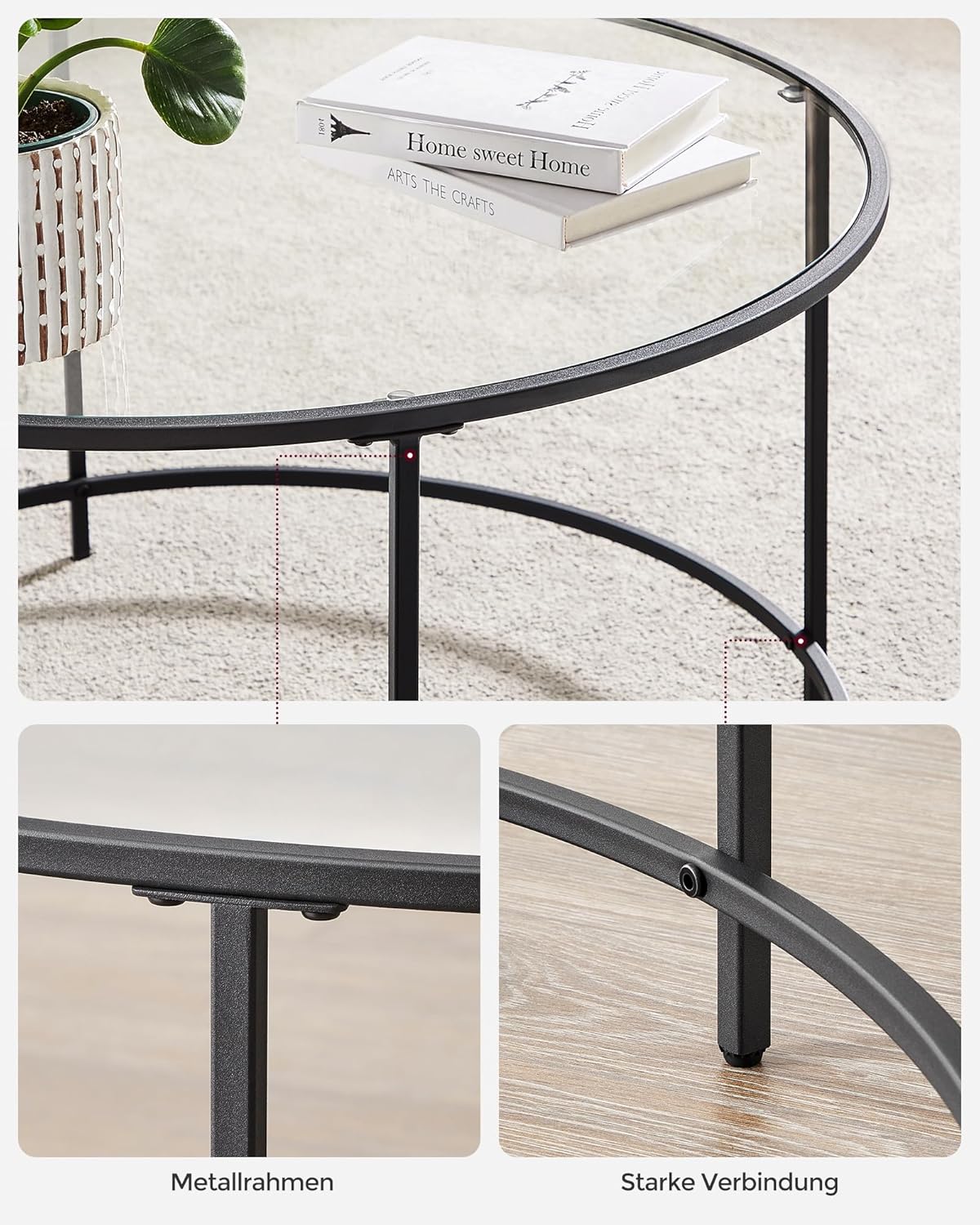 Runder Couchtisch mit Stahlgestell schwarz Wohnzimmer von Songmics