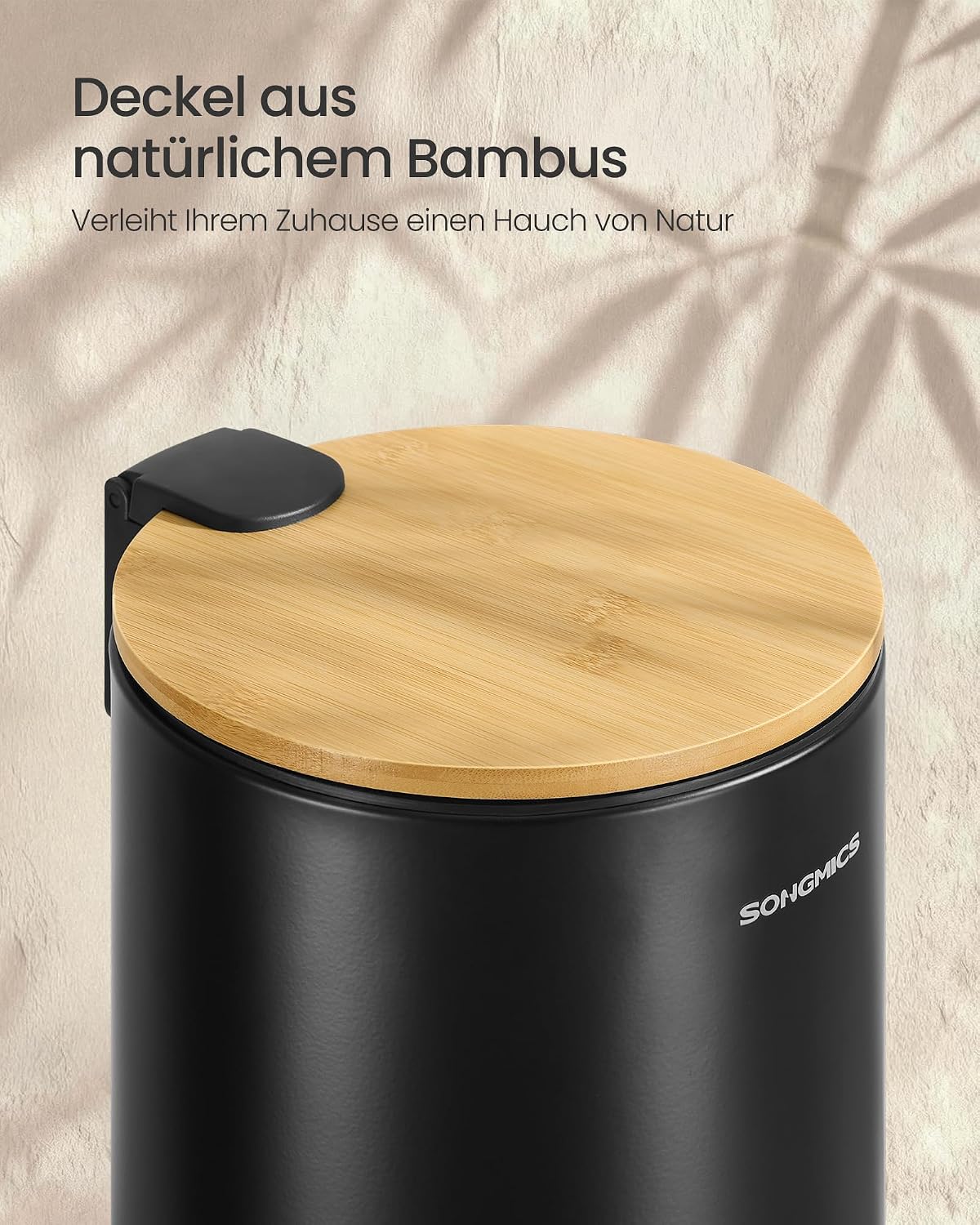 Mülleimer 3 l Pedaleimer Soft-Close Bambus schwarz von Songmics