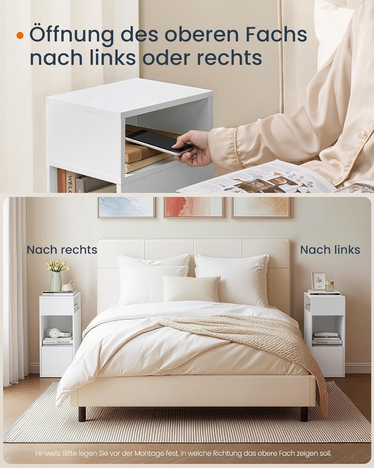 Nachttisch mit Schublade schmal weiß 30x25x59 cm von Songmics