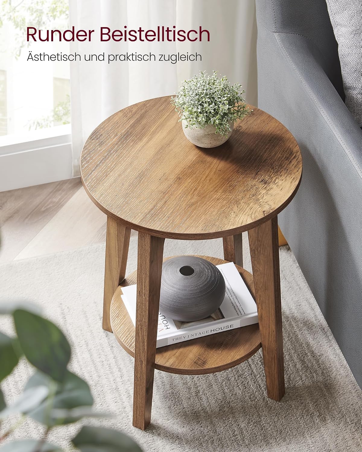 Beistelltisch rund 40x40x50 cm 2 Ebenen Honigbraun von Songmics