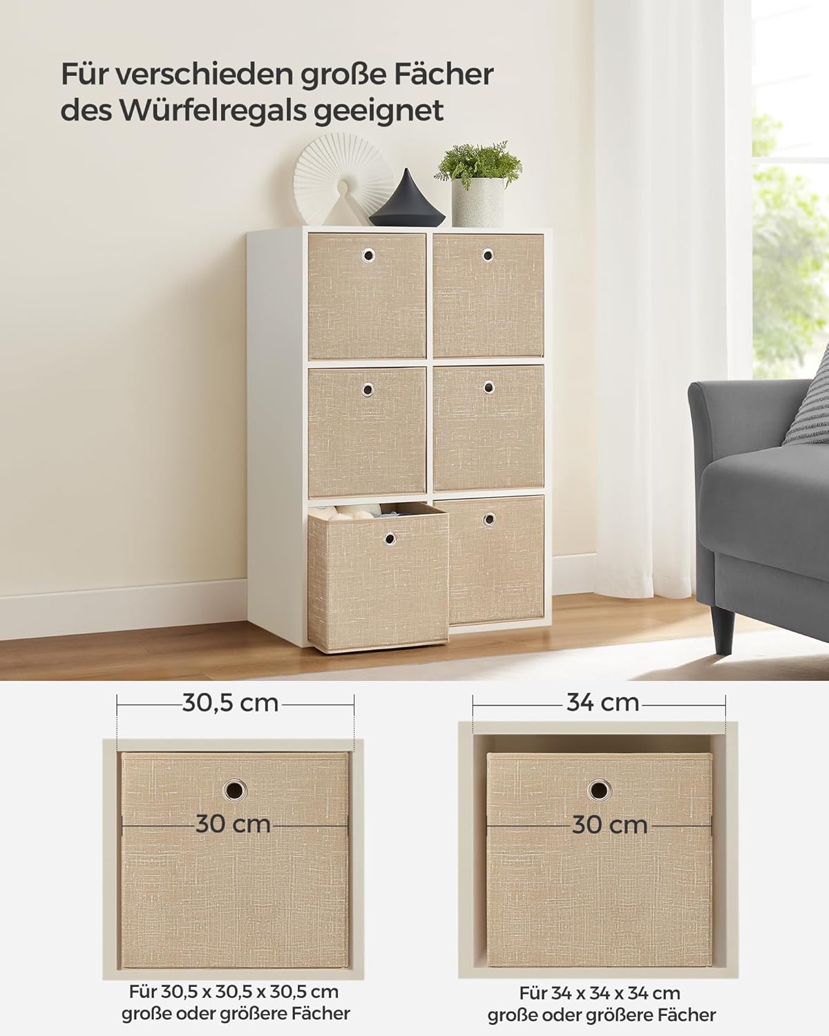 Vliesstoff Aufbewahrungsbox 6er Set 30x30x30 cm sandbeige von Songmics