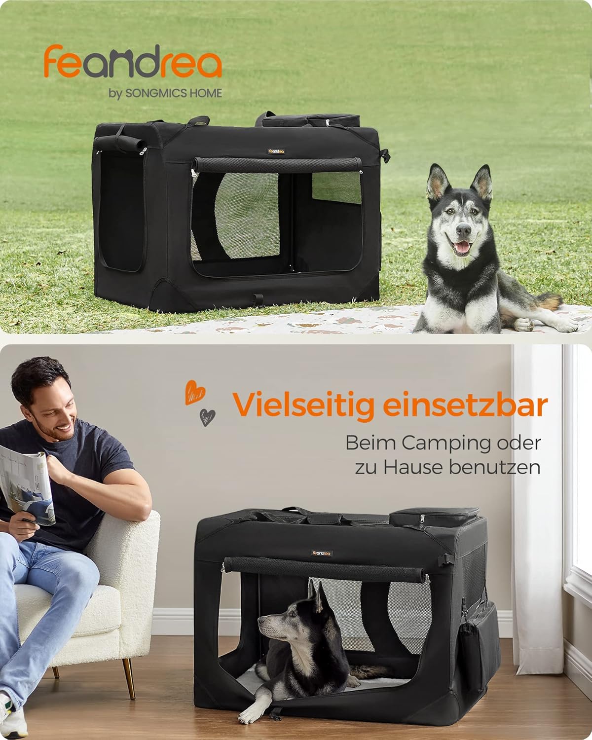 Faltbare Hundebox XXXL 102x69cm schwarz atmungsaktiv von Songmics