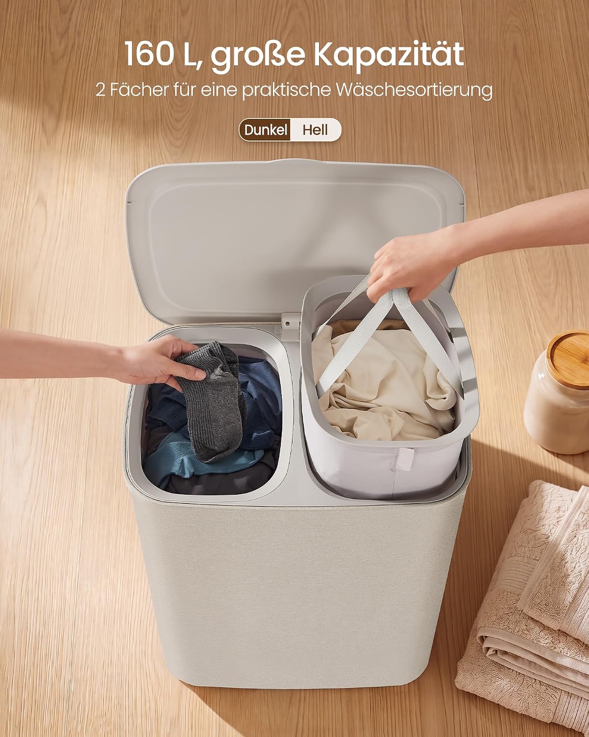 Wäschekorb 160 l 2 Fächer faltbar Cappuccino von Songmics