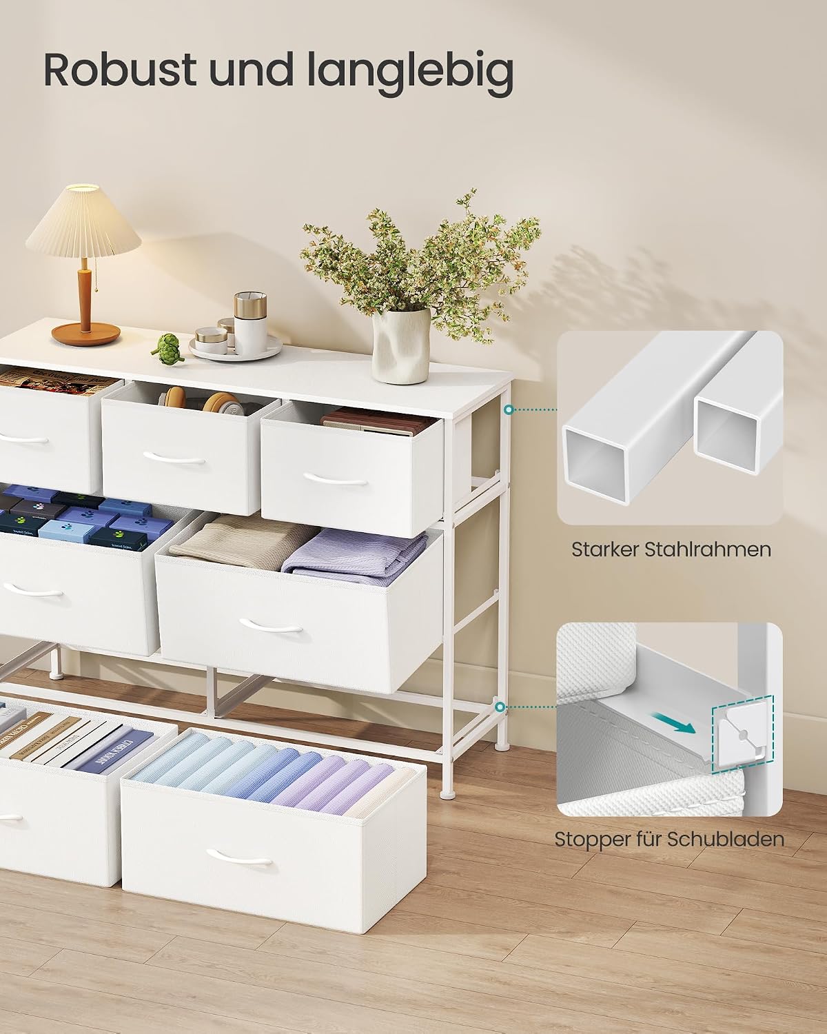 Stoffkommode 7 Schubladen 98,8x30x74 cm Weiss von Songmics