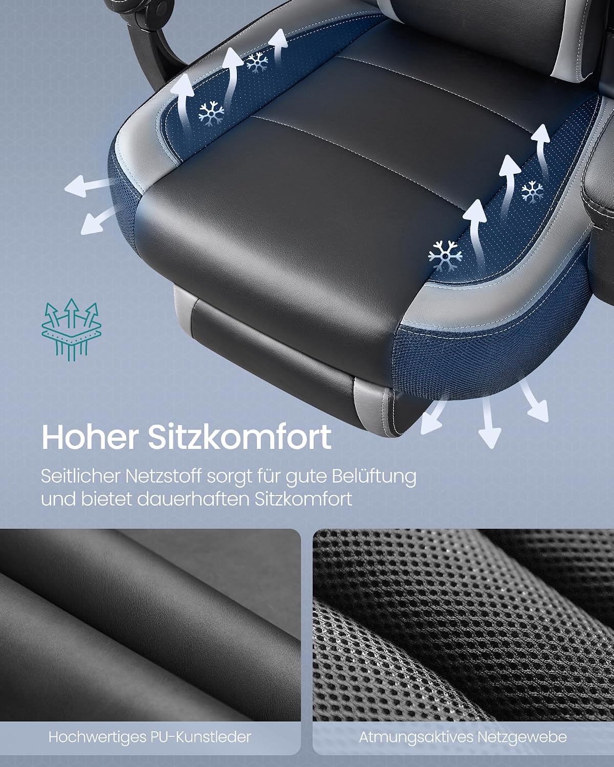 Gamingstuhl Bürostuhl mit Fussstütze Schwarz Grau von Songmics