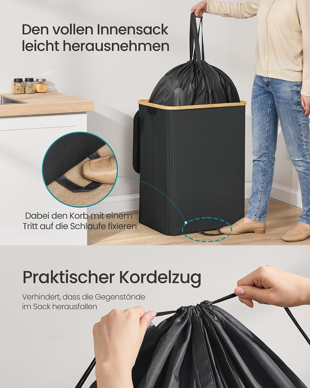 Recyclingbehälter 37 Gallonen Dosenbehälter Ink Schwarz von Songmics