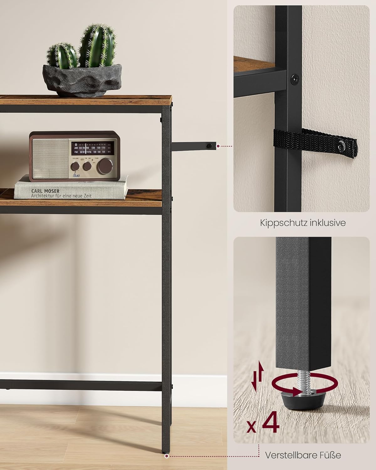 Konsolentisch schmal 2 Ablagen 80cm Flur Wohnzimmer von Songmics