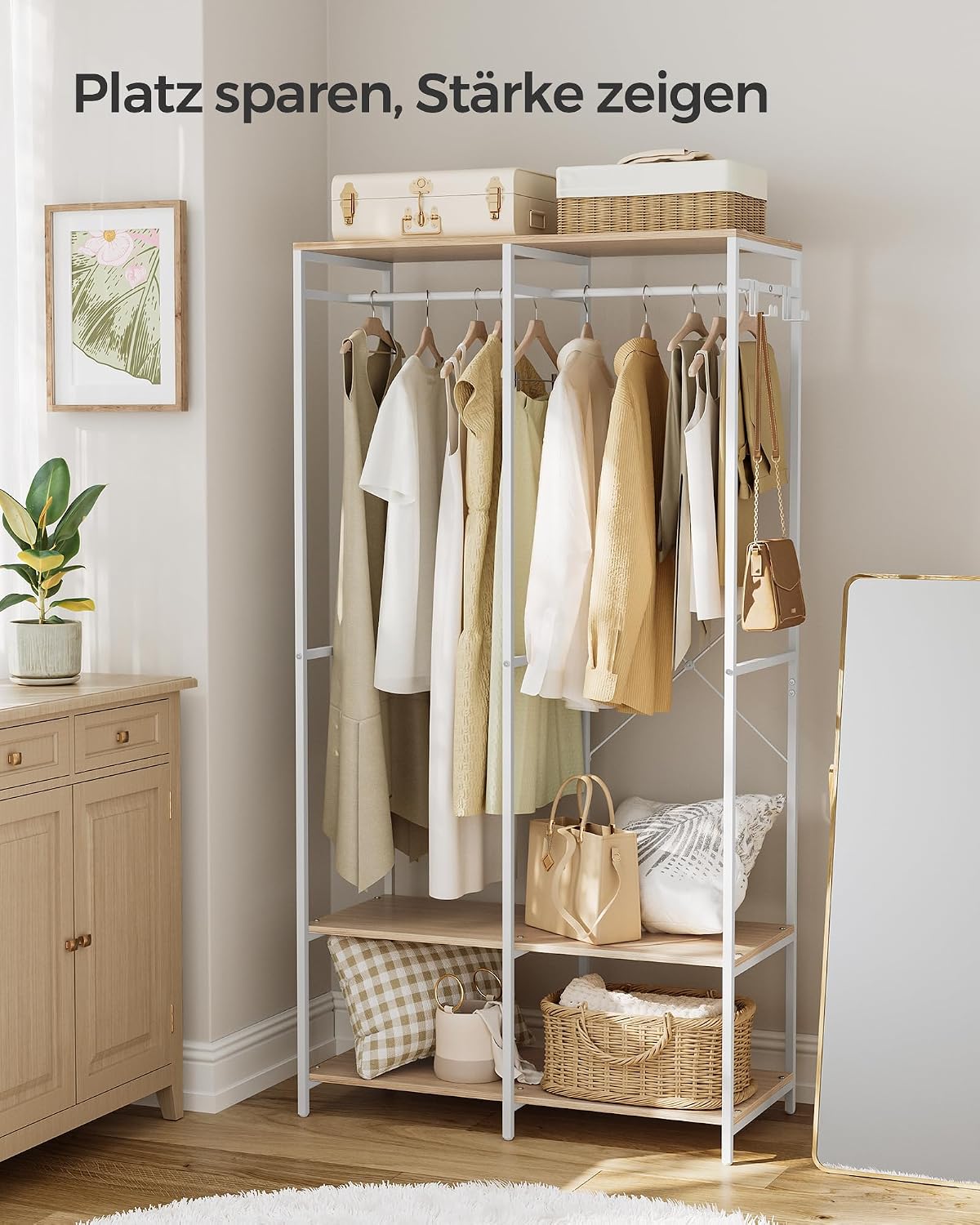 Kleiderständer 94,5x40x180 cm Garderobe Beige von Songmics