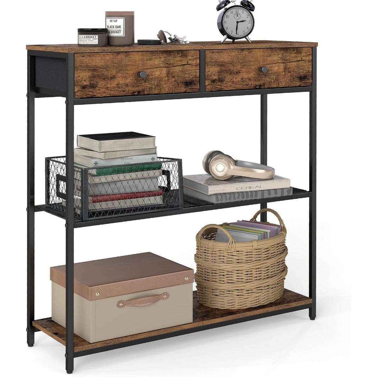 Konsolentisch 76x24x80 cm 2 Schubladen 2 Ablagen Braun von Songmics