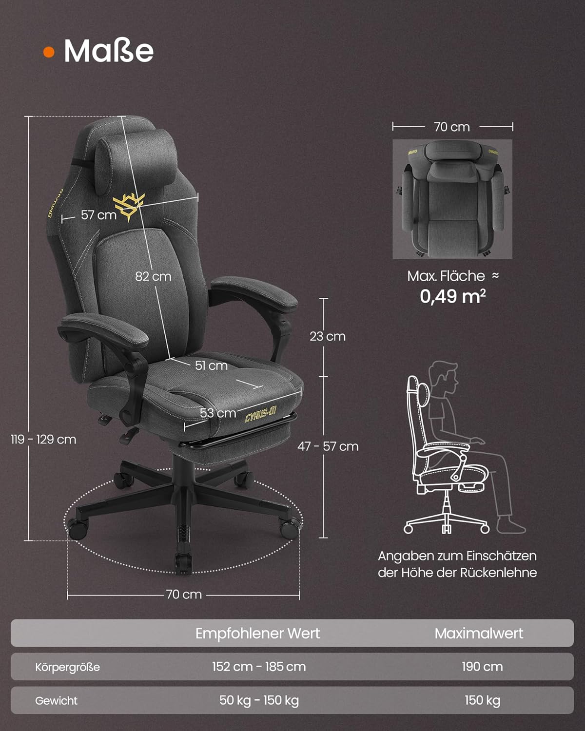 Ergonomischer Gaming-Stuhl mit Fußstütze und Kopfkissen von Songmics