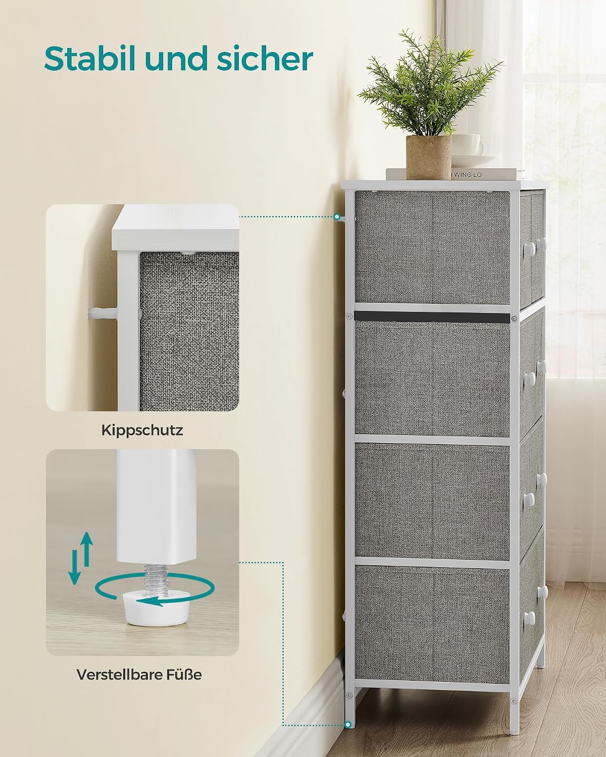 Schubladenkommode 5 Stoffschubladen 56x30x93 cm Braun von Songmics
