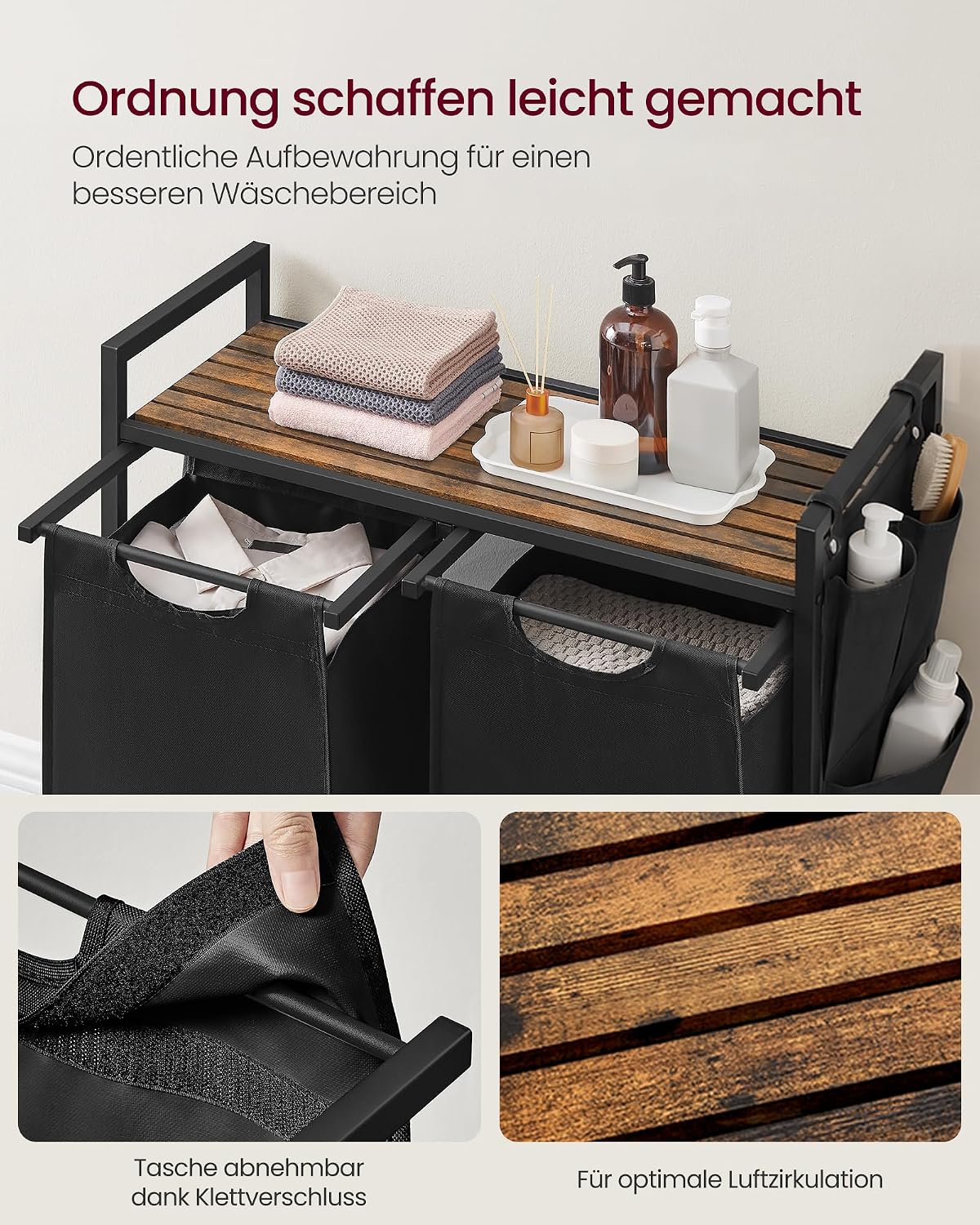 Wäschesortierer 2 Fächer 71x33x72 cm Schwarz Braun von Songmics