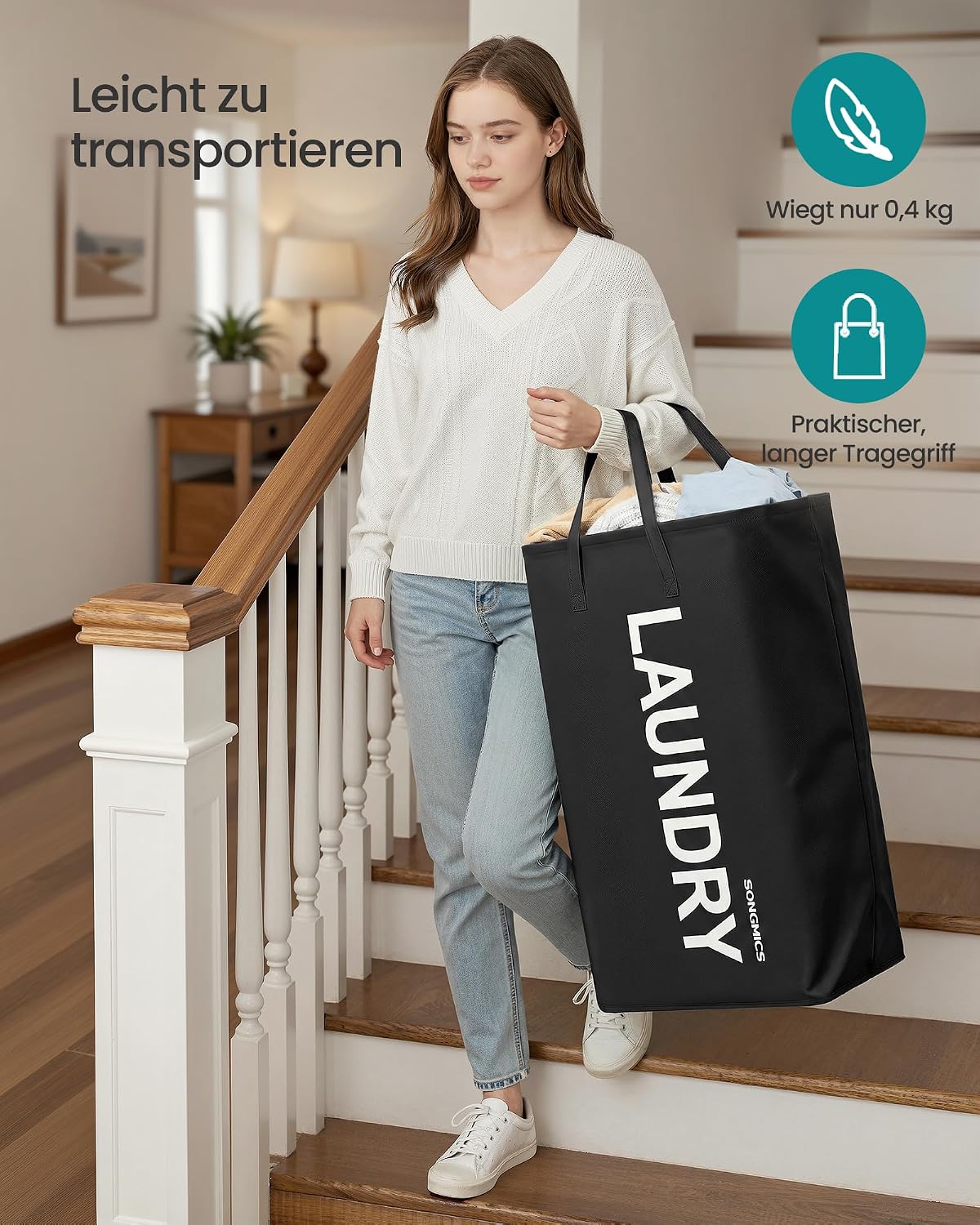 Wäschekorb 80 l Wäschesammler faltbar Tintenschwarz von Songmics