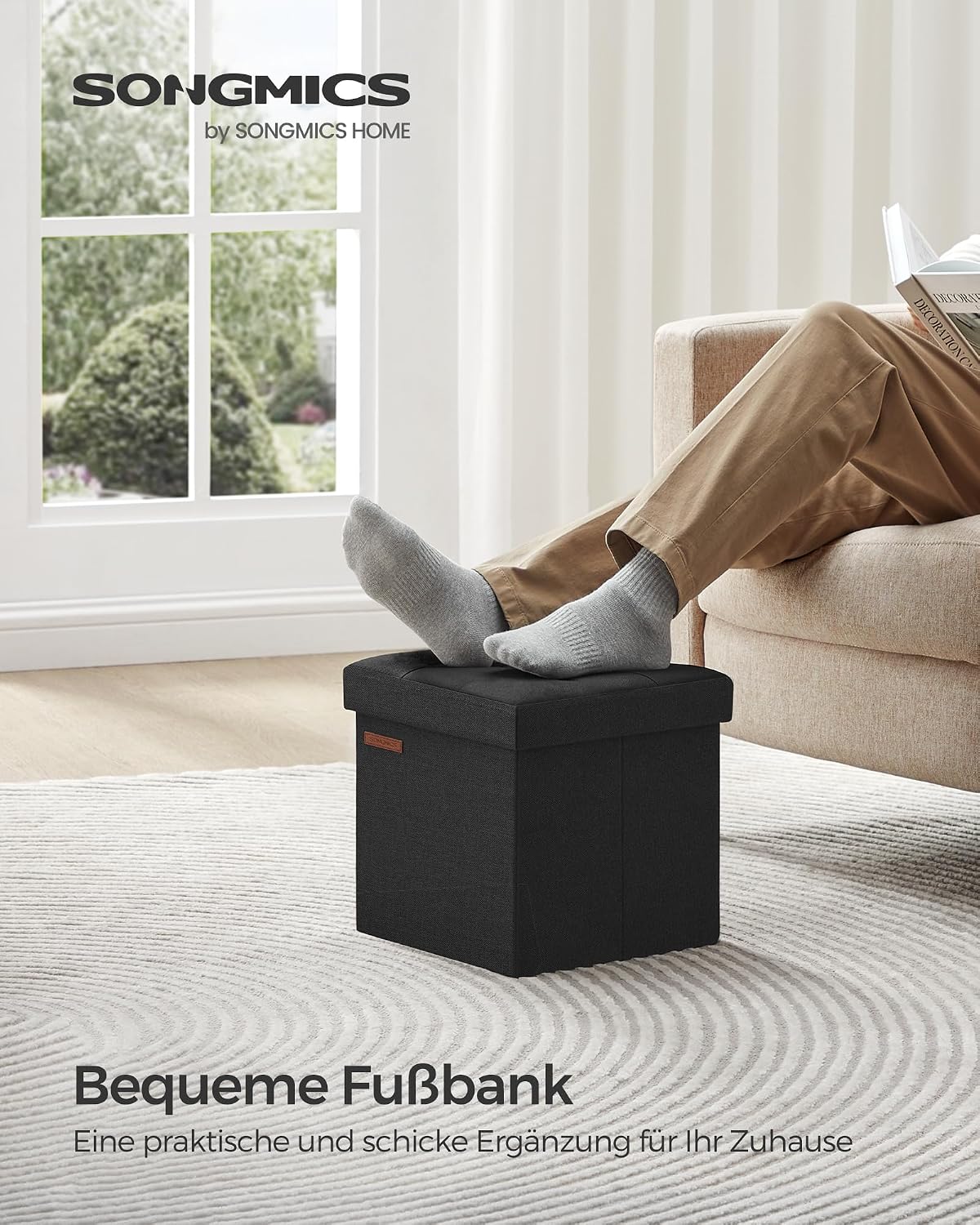 Sitzhocker mit Stauraum 30x30x30 cm Schwarz faltbar von Songmics