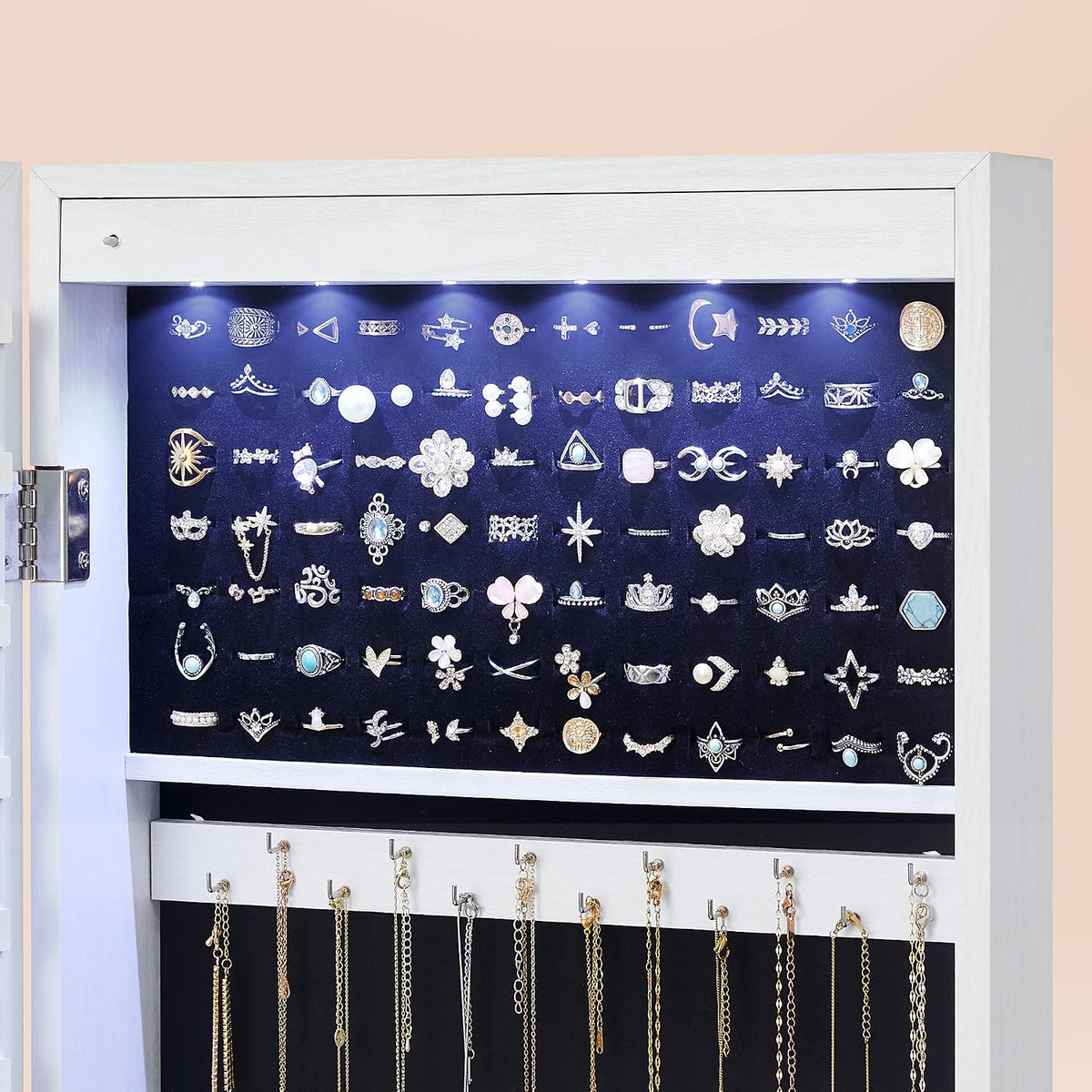 Schmuckschrank mit Spiegel LED 37x10x120 cm Weiss von Songmics