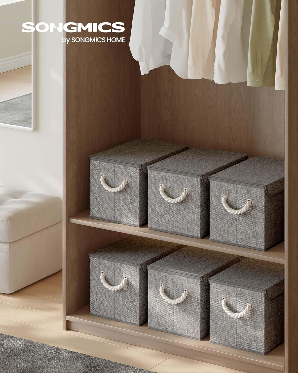 Aufbewahrungsbox mit Deckel klappbar 3er Set taubengrau von Songmics