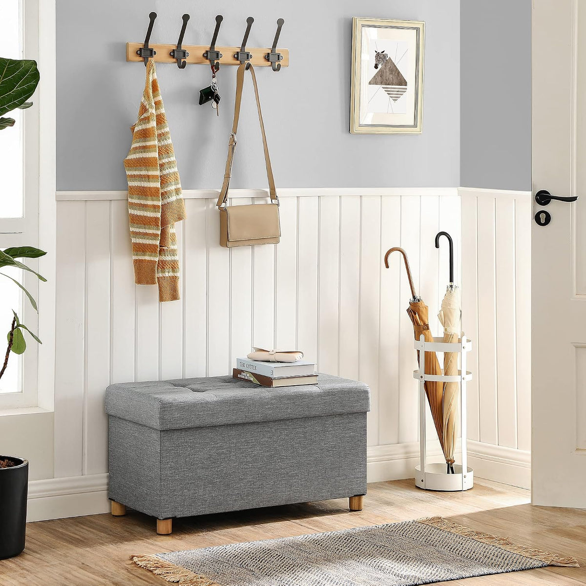 Sitzbank mit Stauraum 76x38x40 cm Chesterfield Grau von Songmics