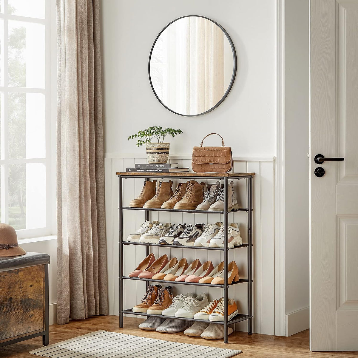 Schuhregal 4 Ablagen 75x30x91 cm Industrial Braun von Songmics