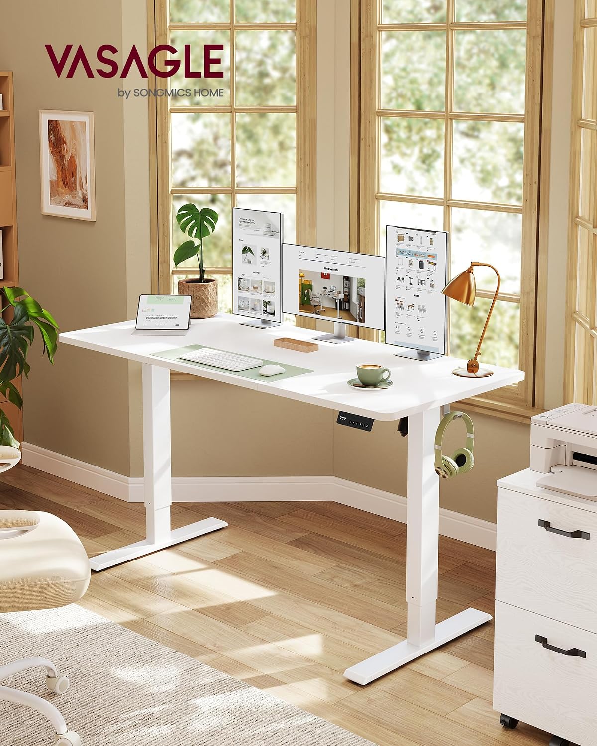 Schreibtisch elektrisch höhenverstellbar 140x60 cm Weiss von Songmics
