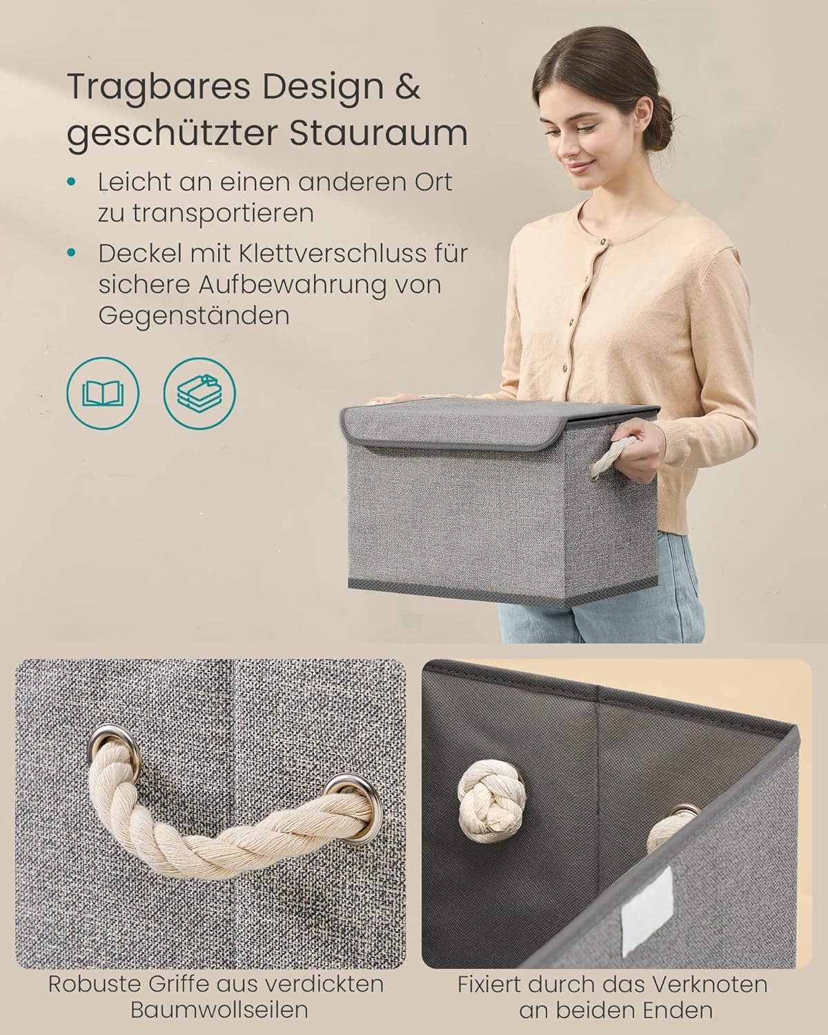 Aufbewahrungsbox mit Deckel klappbar 3er Set taubengrau von Songmics