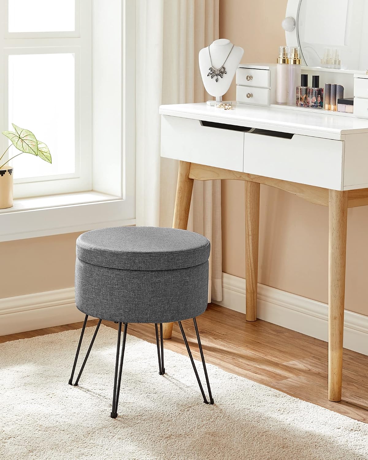 Sitzhocker mit Stauraum 13,4 l rund Taubengrau von Songmics