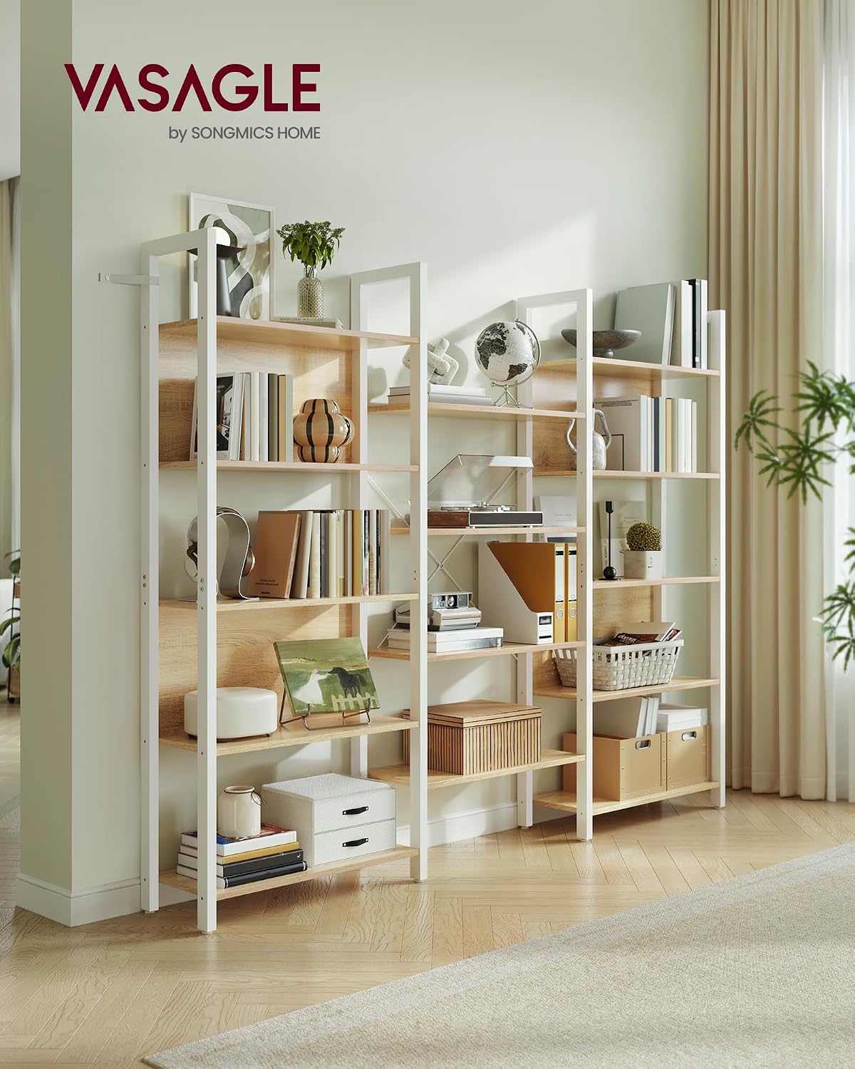 Bücherregal 14 Ablagen 158x24x166 cm Eiche Weiss von Songmics