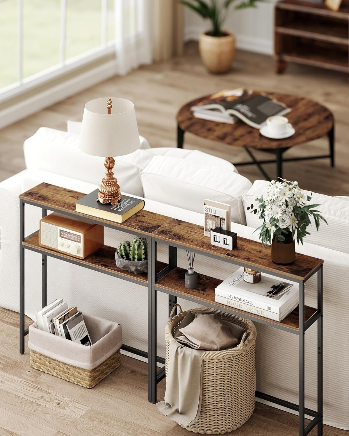 Konsolentisch schmal 2 Ablagen 80cm Flur Wohnzimmer von Songmics