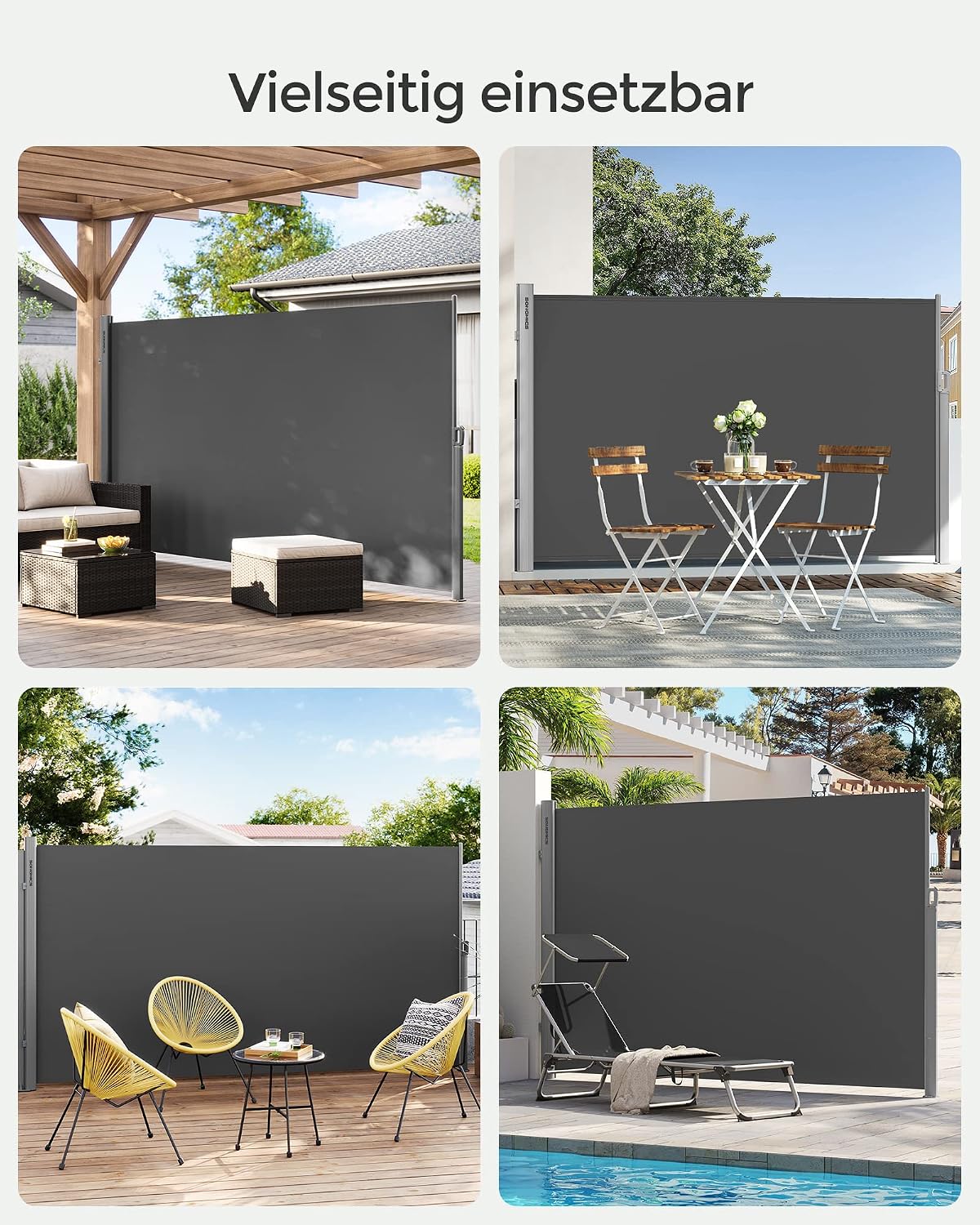 Seitenmarkise 180x350 cm Sichtschutz Terrasse Grau von Songmics