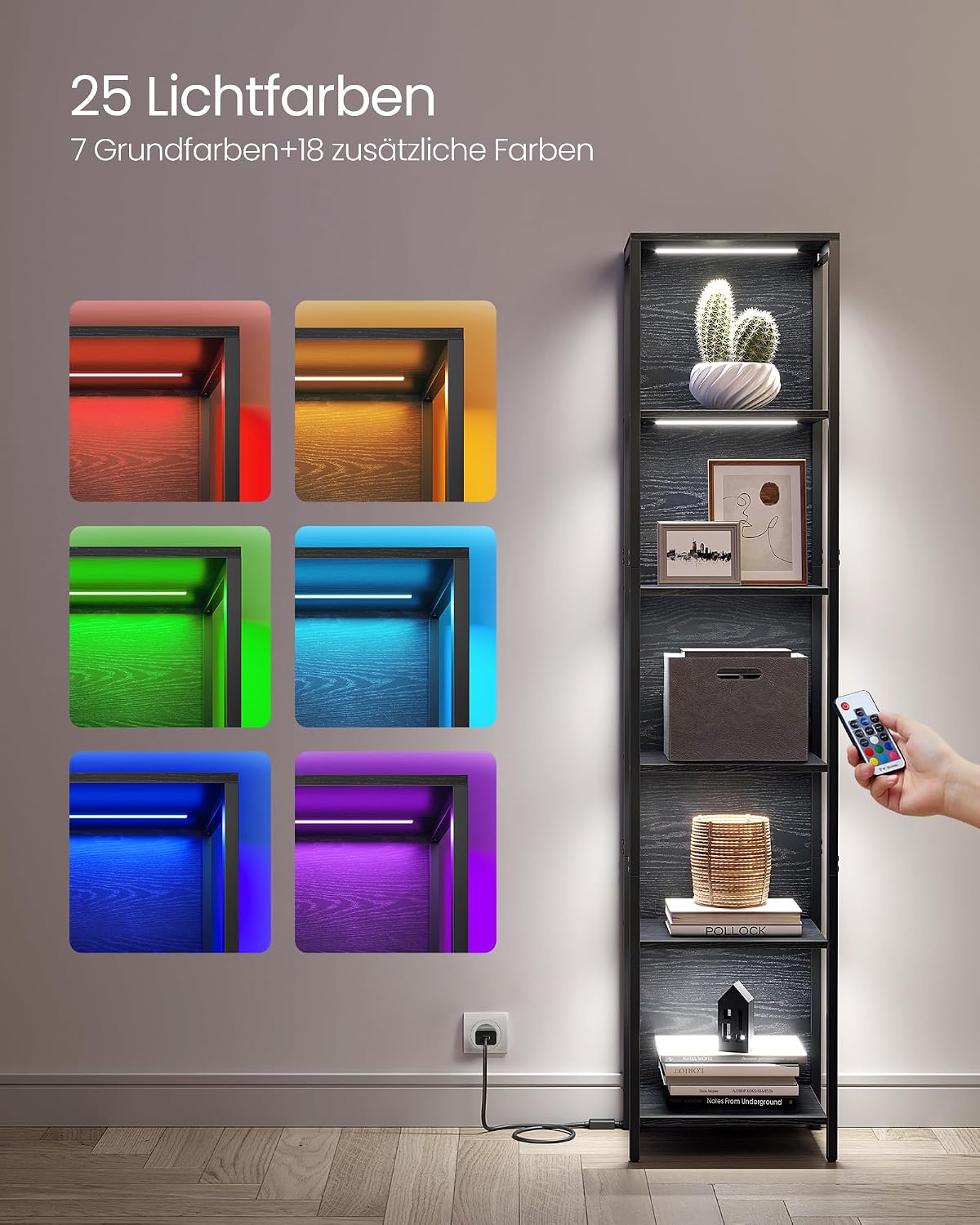 Bücherregal 6 Ablagen LED Standregal 30x40x179 cm Schwarz von guteszeug.ch