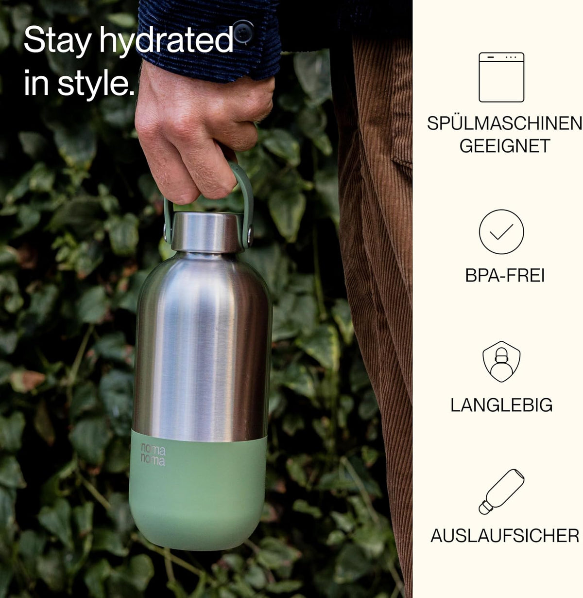 Trinkflasche Edelstahl auslaufsicher 500ml Smoothie Green von guteszeug.ch