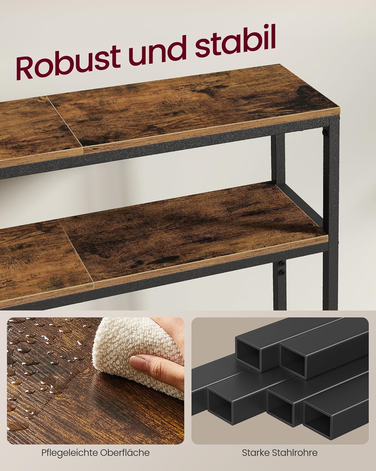 Konsolentisch schmal 2 Ablagen 120cm Flurtisch Vintage von Songmics