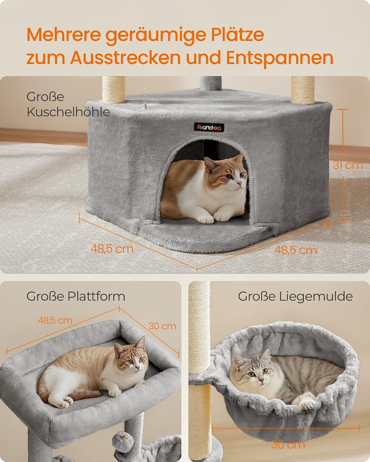 Kratzbaum 141 cm für grosse Katzen Taubengrau von Songmics