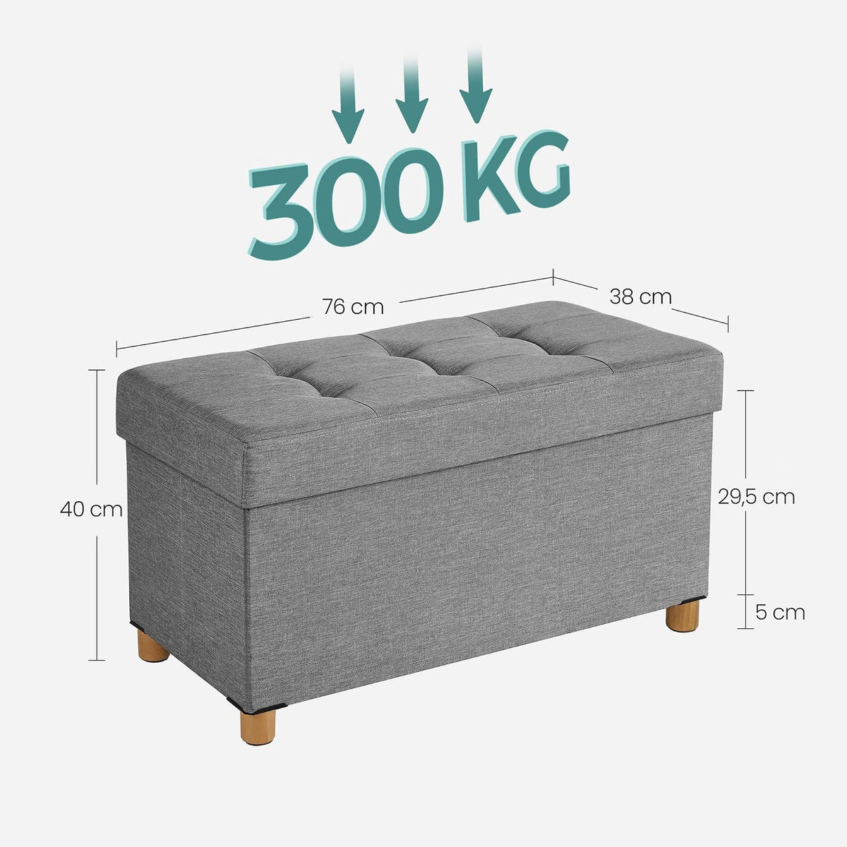 Sitzbank mit Stauraum 76x38x40 cm Chesterfield Grau von Songmics