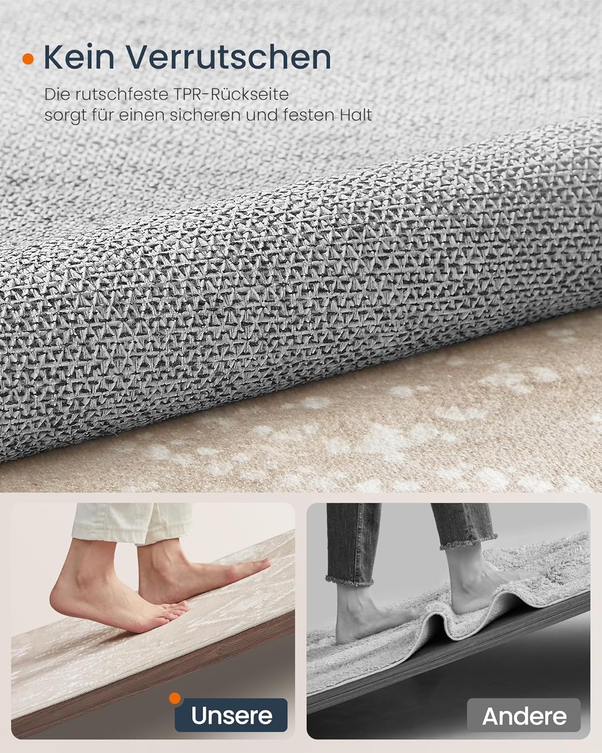 Boho Teppich 120x170 cm flauschig waschbar rutschfest beige von Songmics