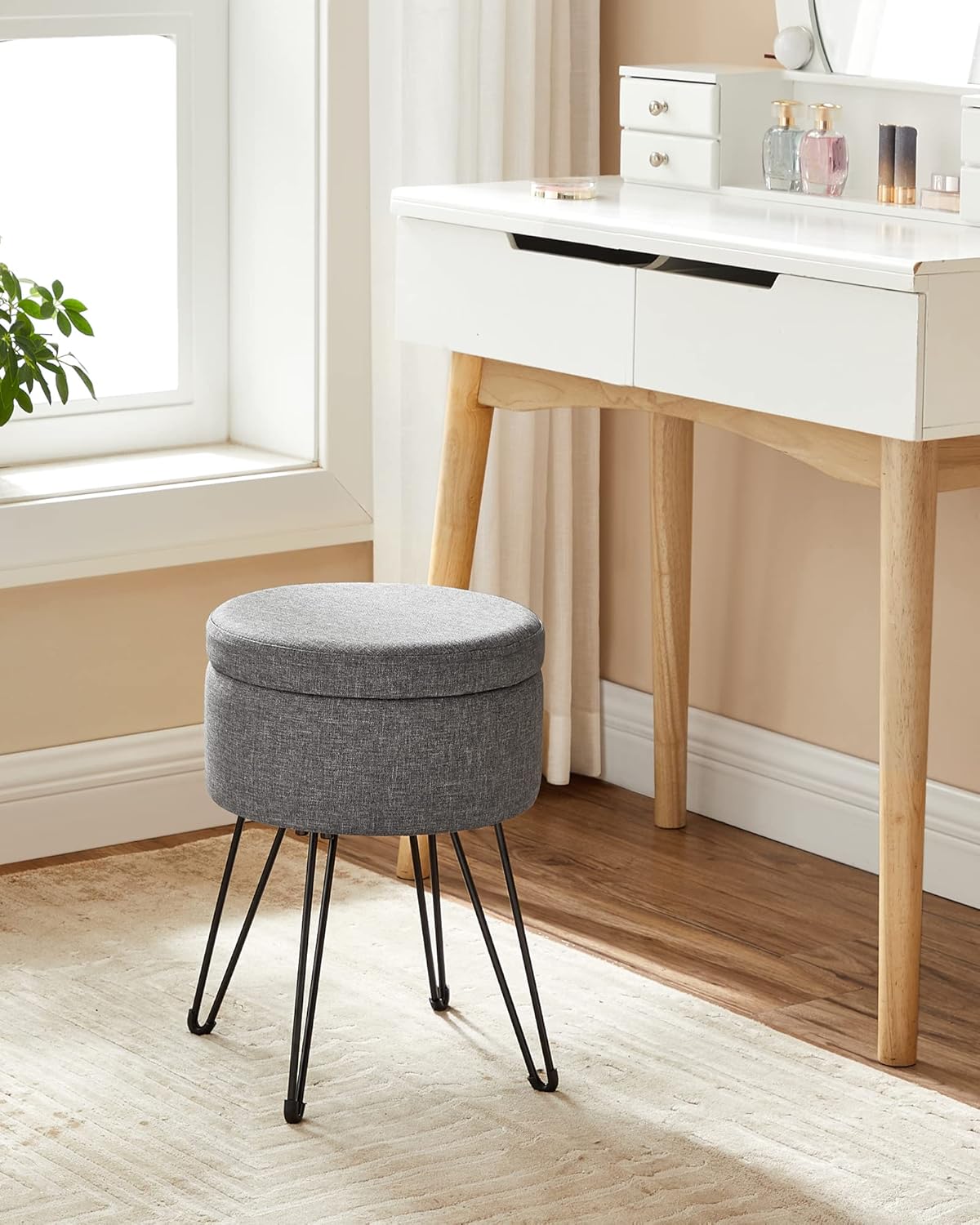 Runder Sitzhocker mit Stauraum gepolstert schiefergrau von Songmics
