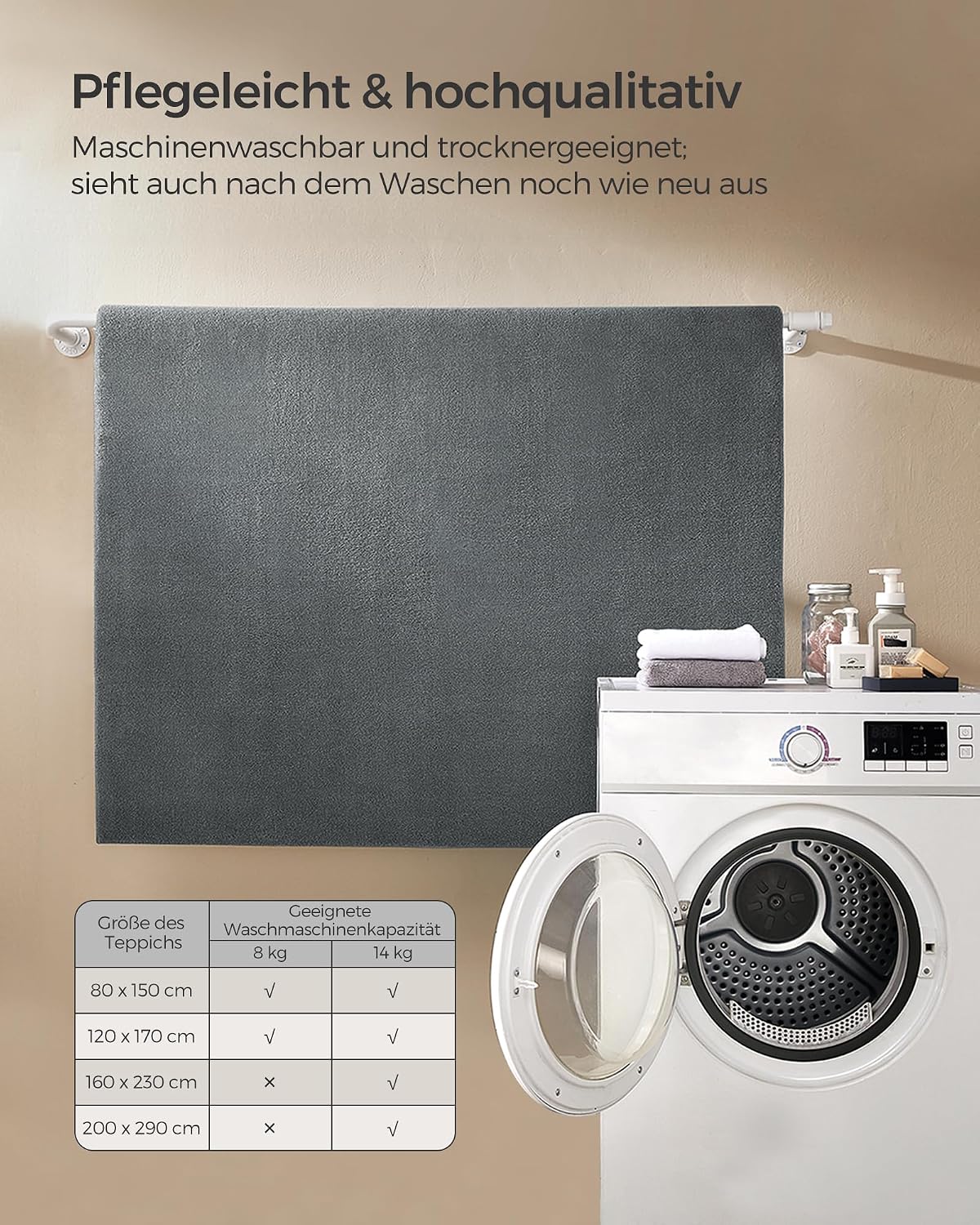 Kurzflor-Teppich 200x290 cm Taubengrau rutschfest von Songmics