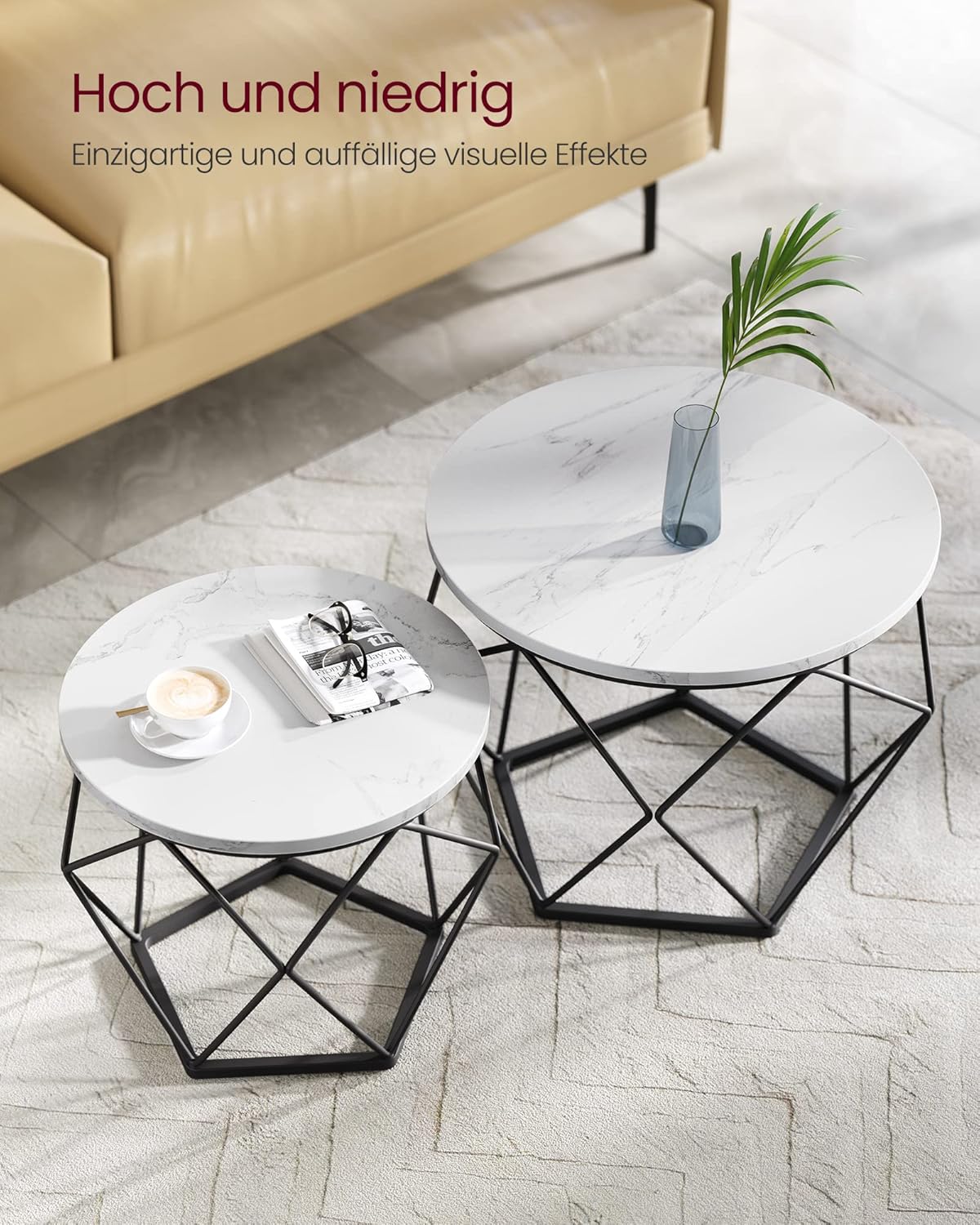 Couchtisch rund 2er Set abnehmbar Marmor Wohnzimmer von guteszeug.ch