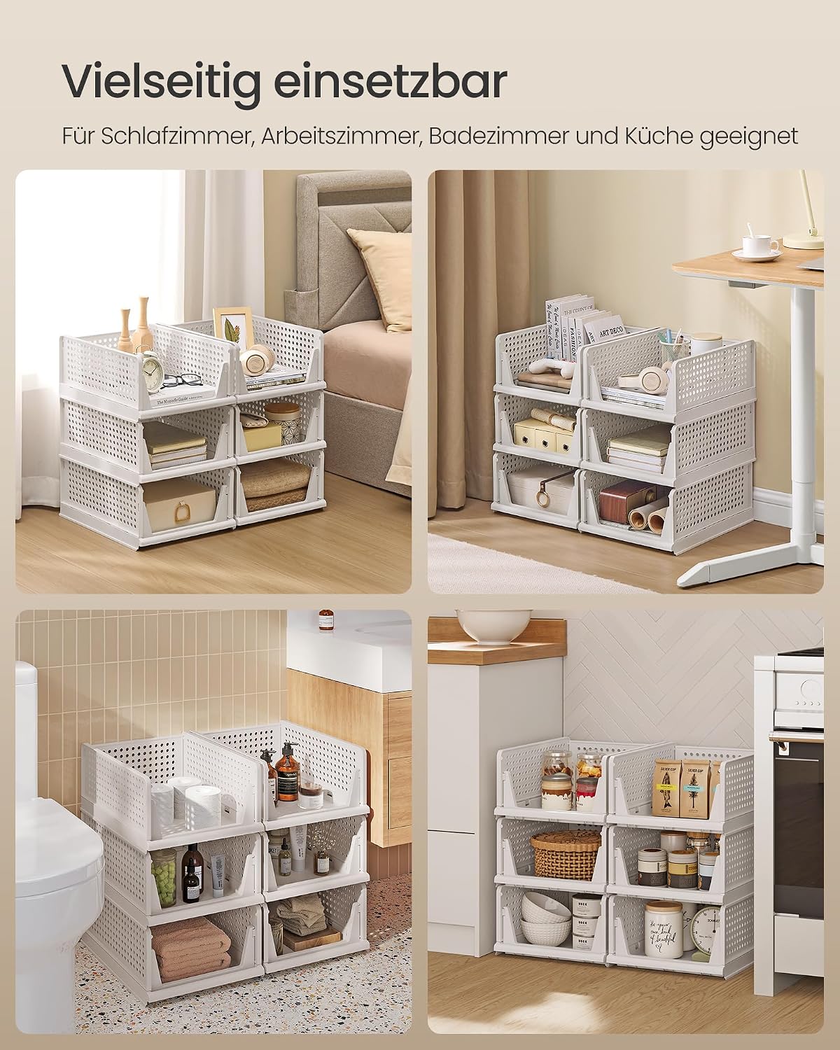 Schrankorganizer 6 ausziehbare Körbe stapelbar Weiss von Songmics