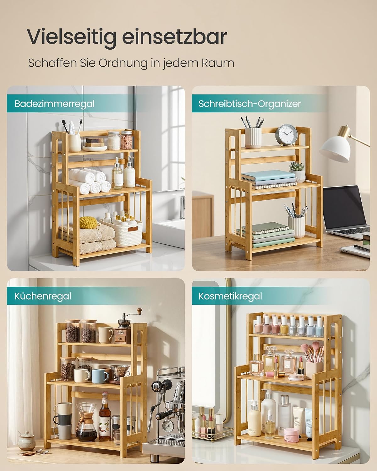 Gewürzregal 3 Etagen 41x18,6x53,5 cm Bambus Natur von Songmics