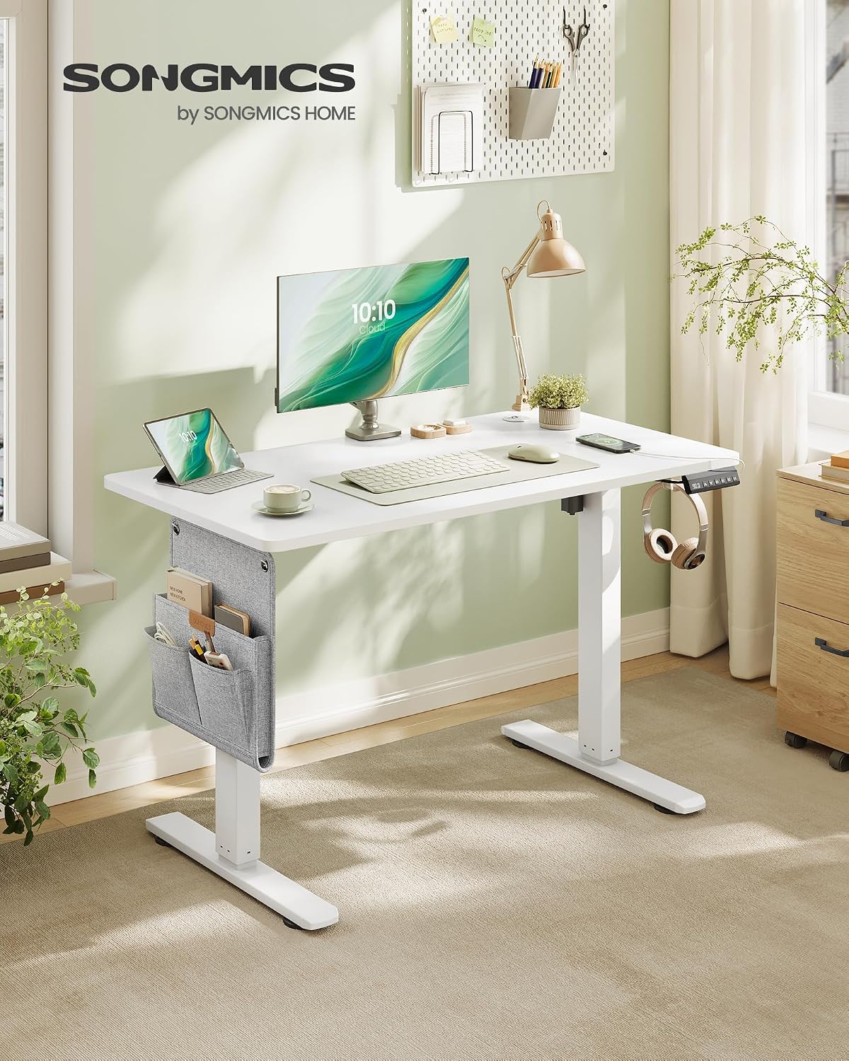 Elektrischer Schreibtisch 100x60 cm höhenverstellbar Weiss von Songmics