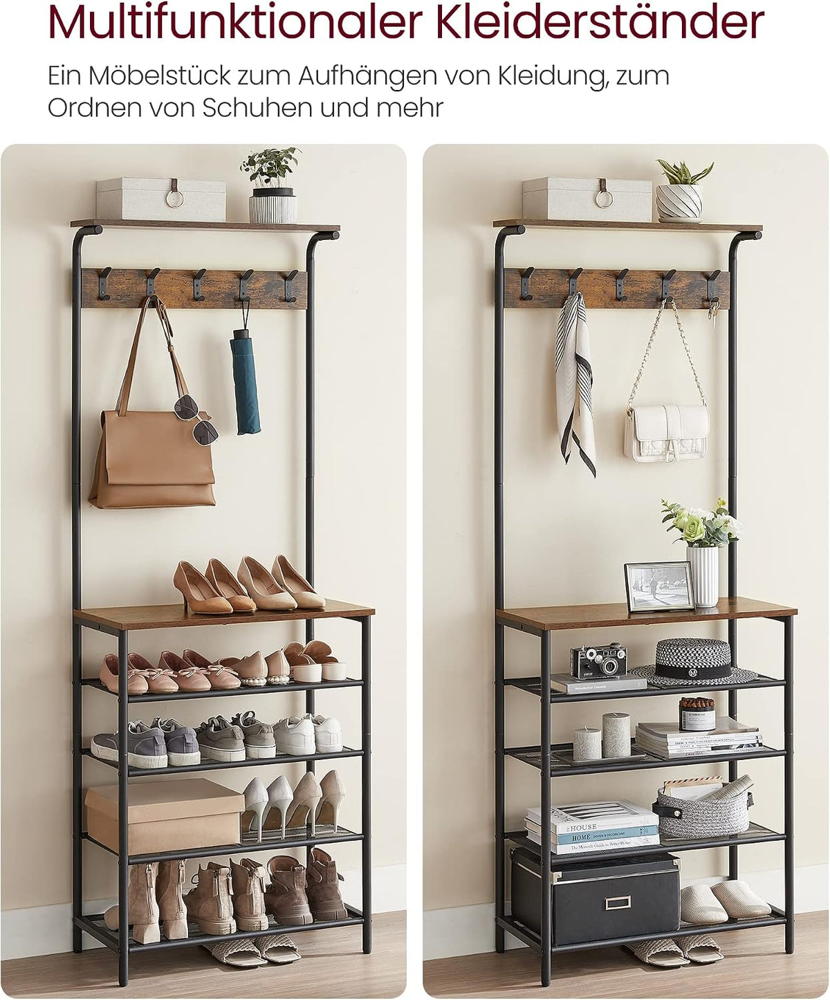 Garderobe Kleiderständer Schuhregal 68x31x183 cm Braun von Songmics