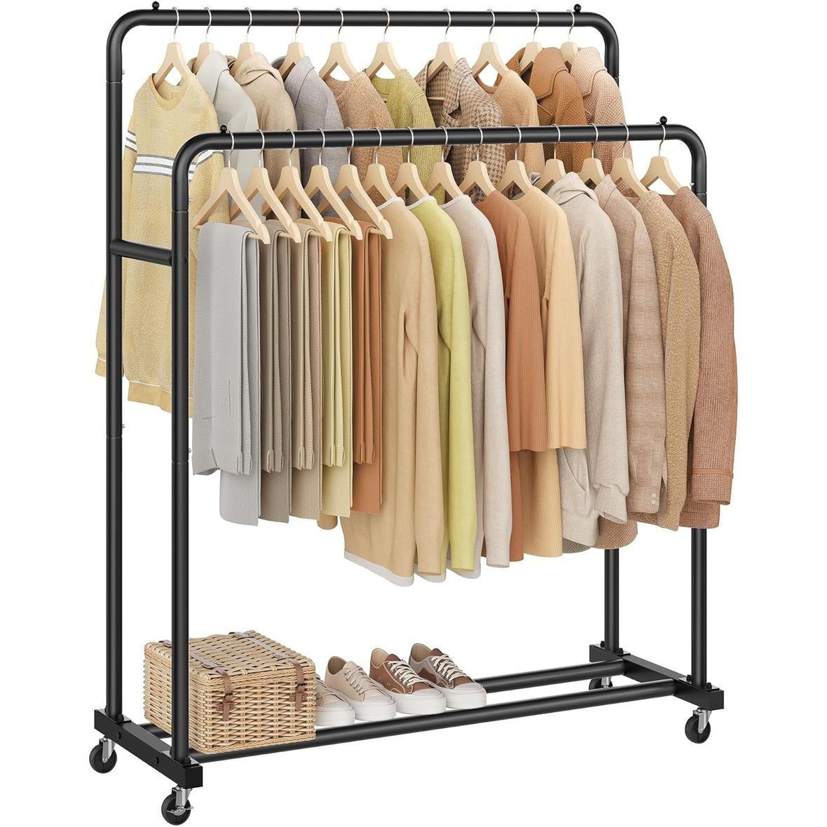 Kleiderständer mobil 2 Stangen 110x46,5x155,5 cm Schwarz von Songmics