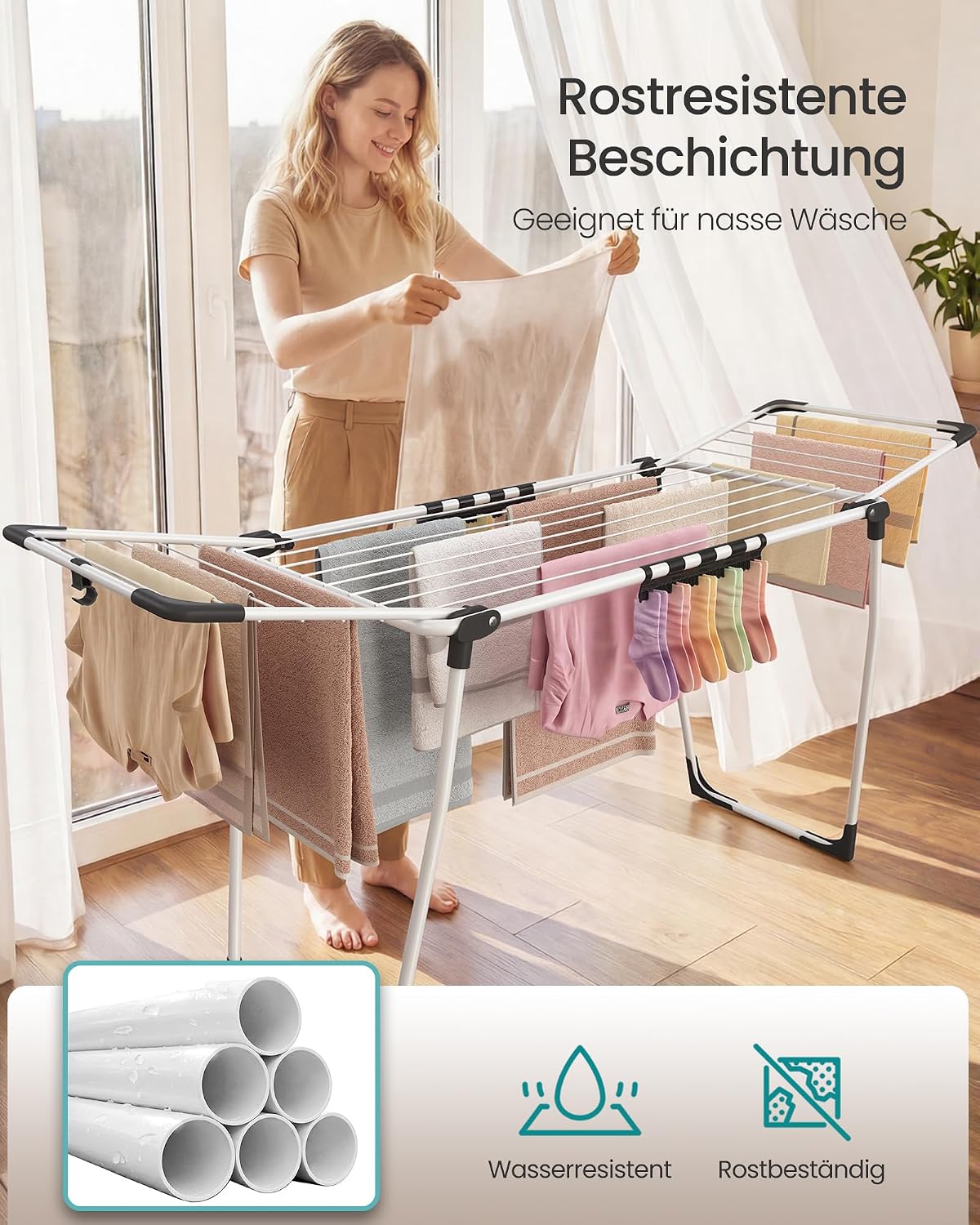 Flügelwäscheständer 18 m Trockenfläche 18 kg Mattweiss von Songmics