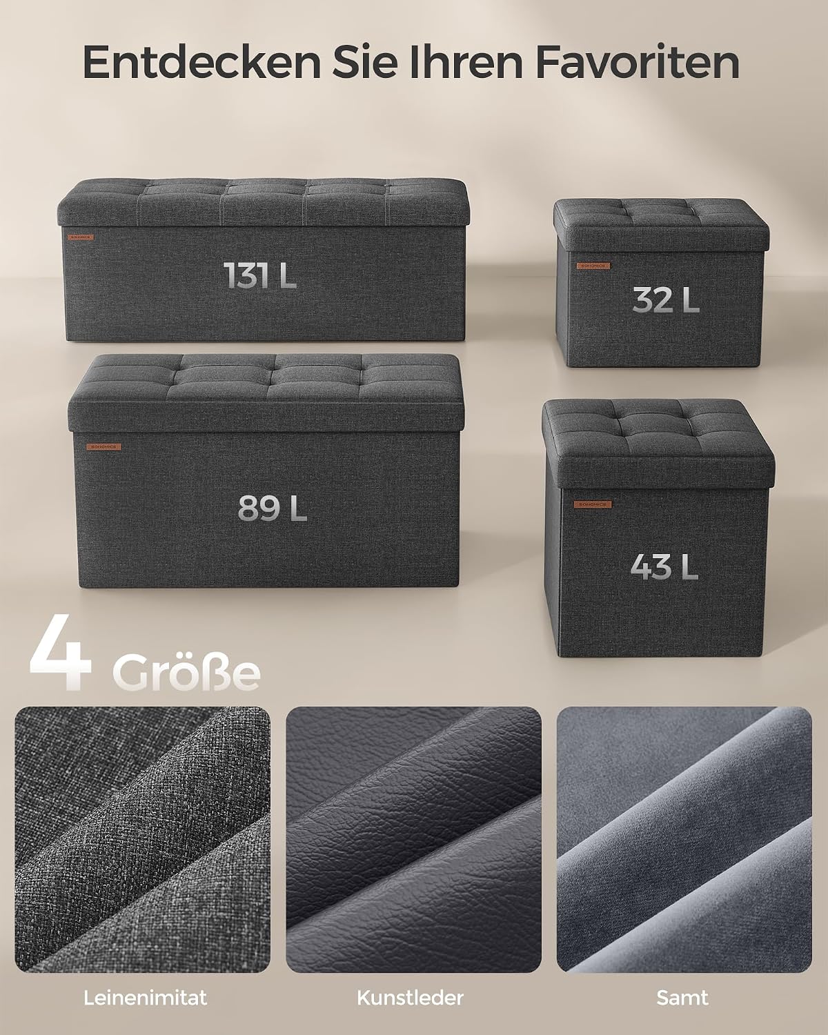 Sitztruhe faltbar 76x38x38 cm Aufbewahrungsbank Taubengrau von Songmics