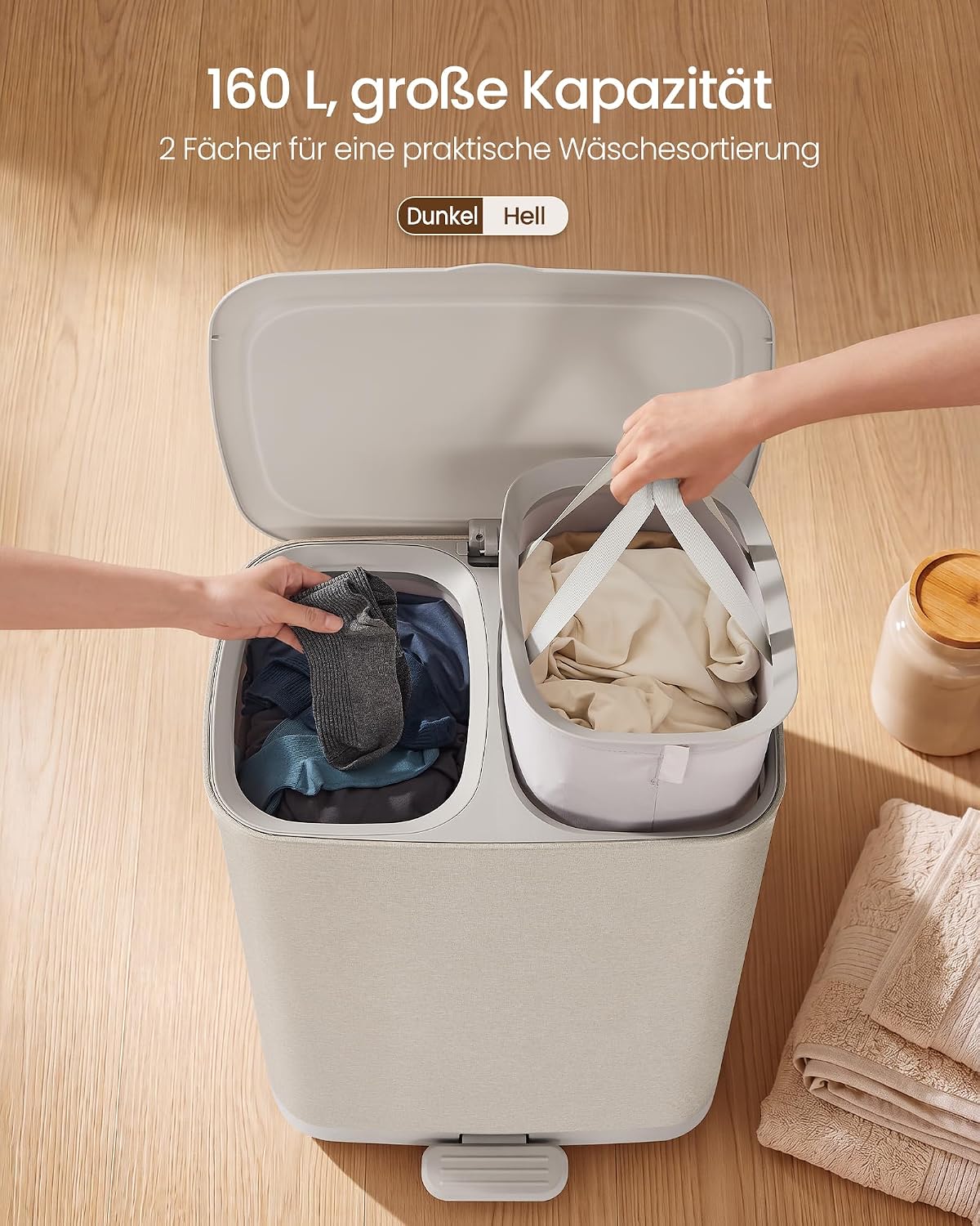 Wäschekorb 160 l 2 Fächer faltbar Cappuccino-Beige von Songmics