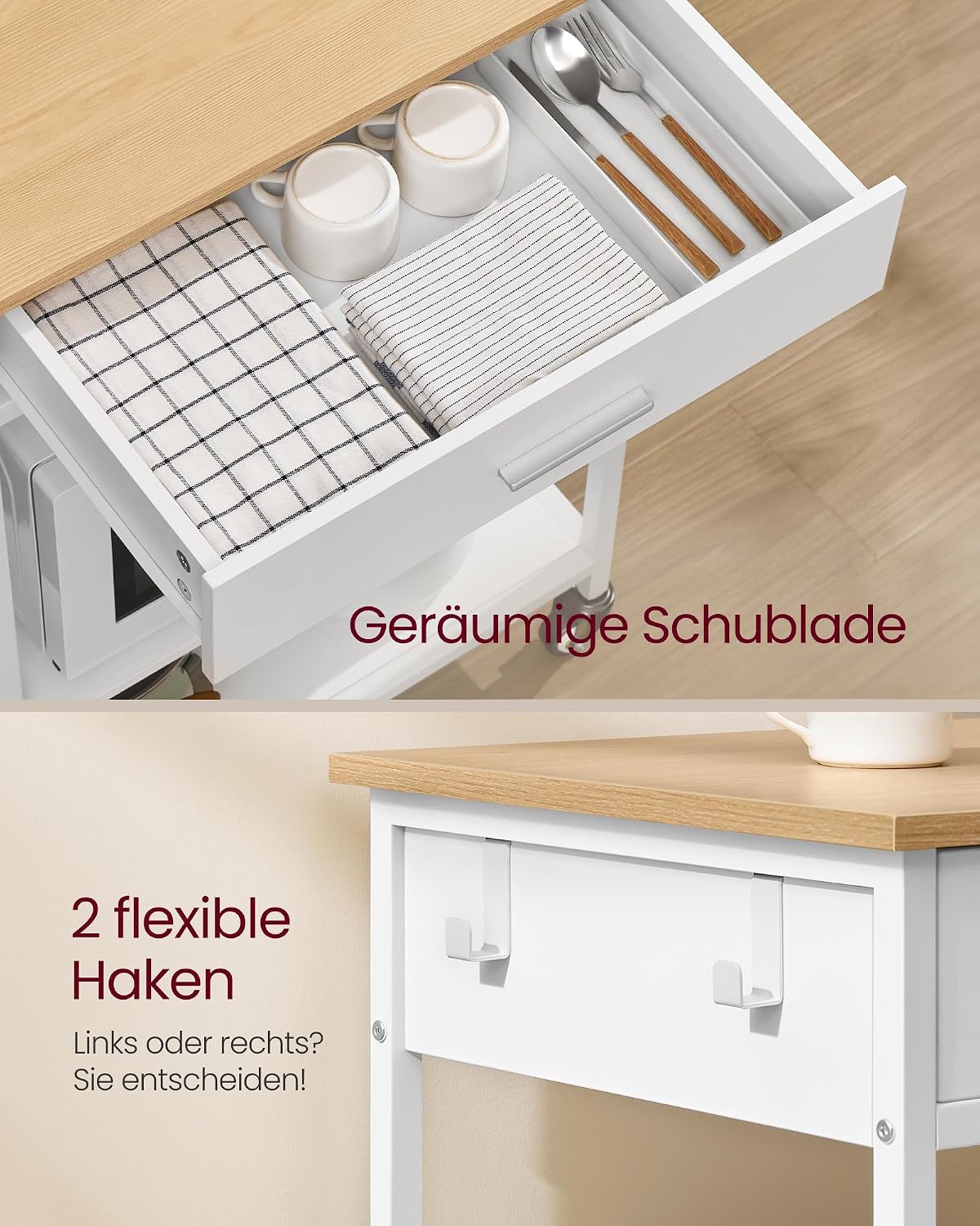 Küchenwagen 60x45x90 cm Rollwagen mit Schublade Weiss von Songmics